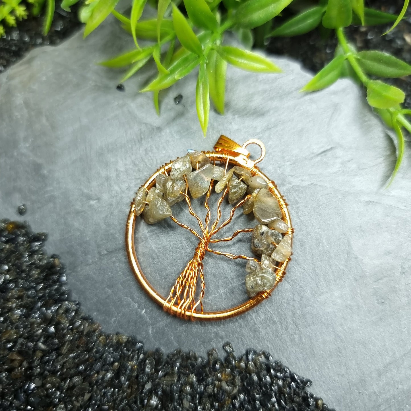Copper wrapped Tree of Life Pendants Gemstones / Crystal