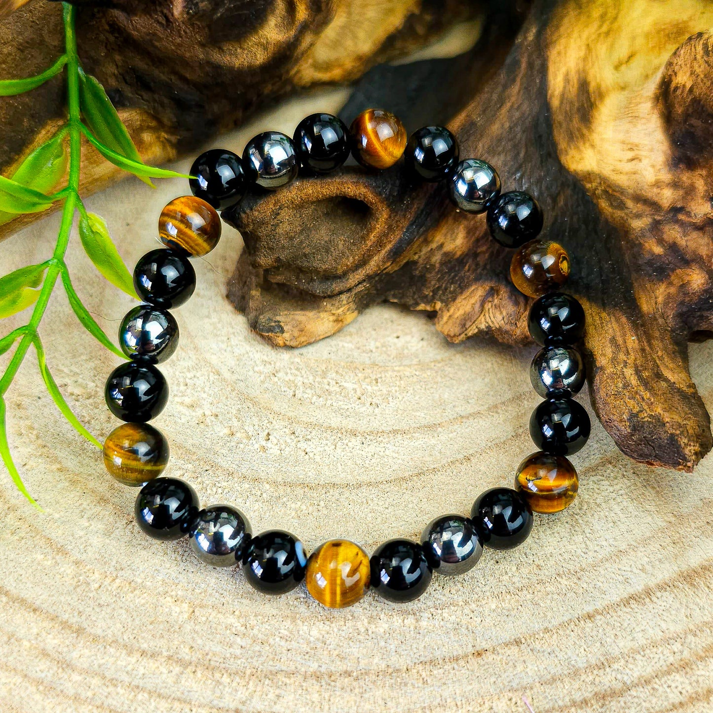 Tiger's eye, Hematite & Obsidian Bead Bracelet