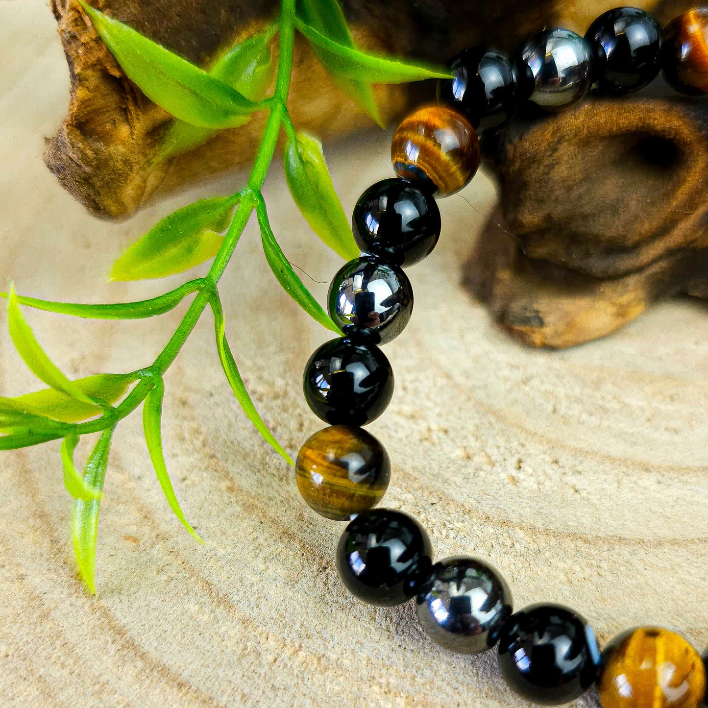 Tiger's eye, Hematite & Obsidian Bead Bracelet