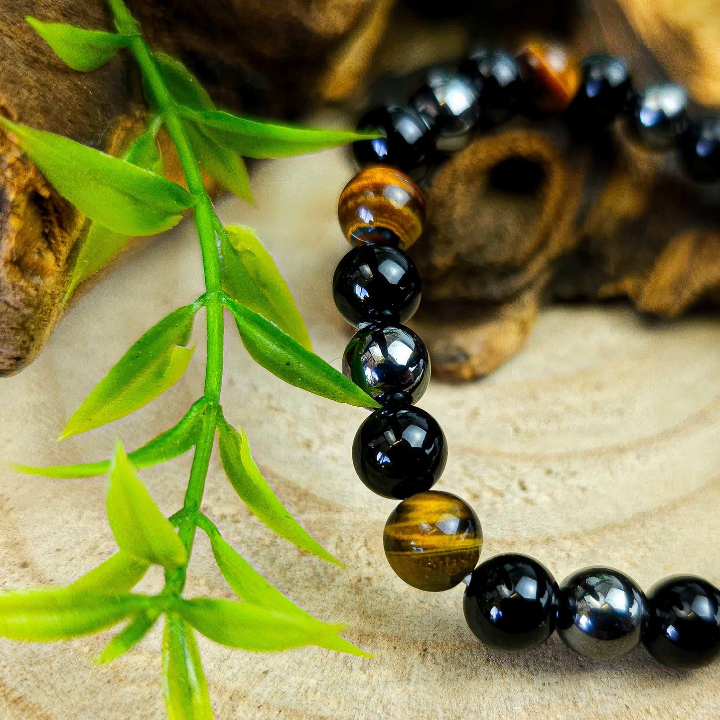 Tiger's eye, Hematite & Obsidian Bead Bracelet