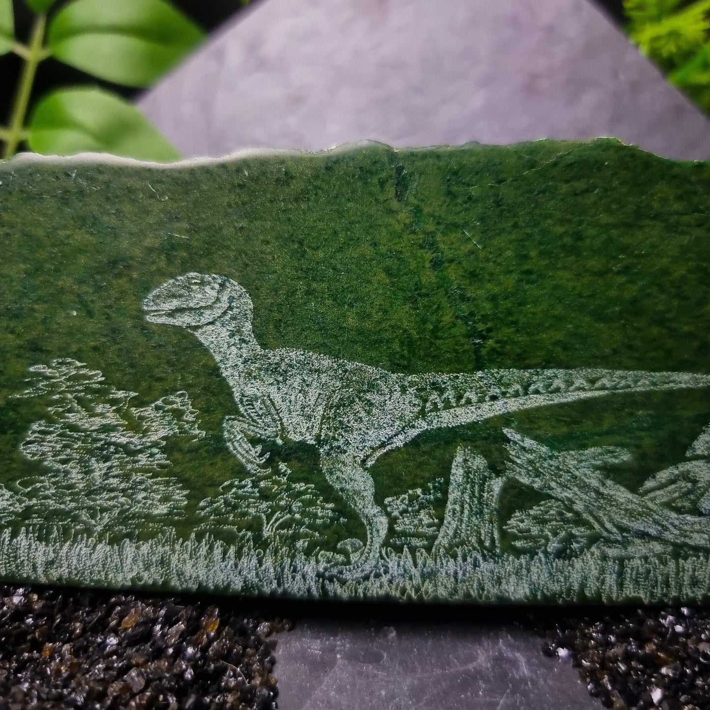 Verdite with Dinosaur Engraving