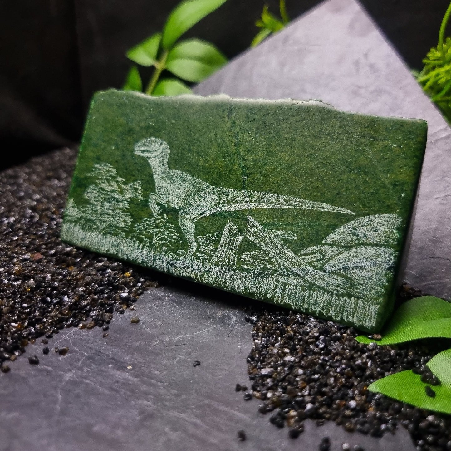 Verdite with Dinosaur Engraving