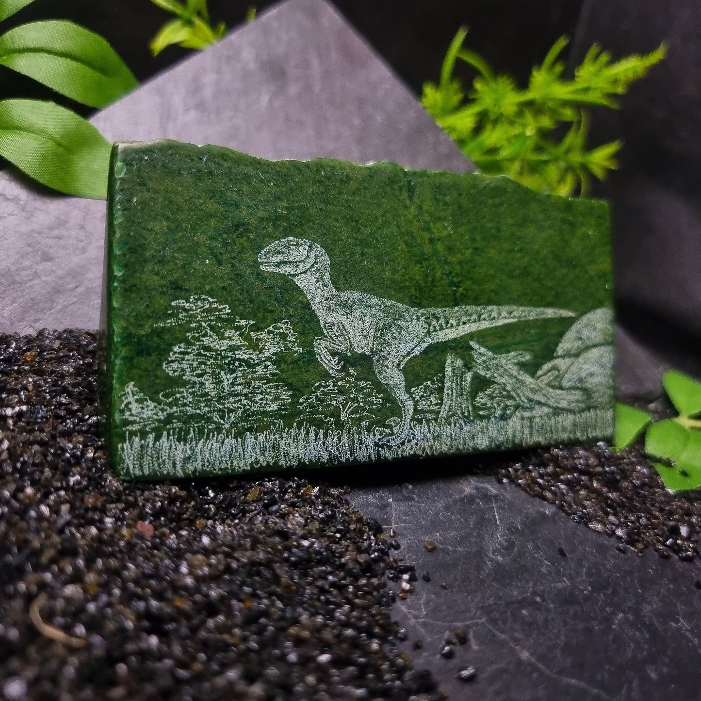 Verdite with Dinosaur Engraving