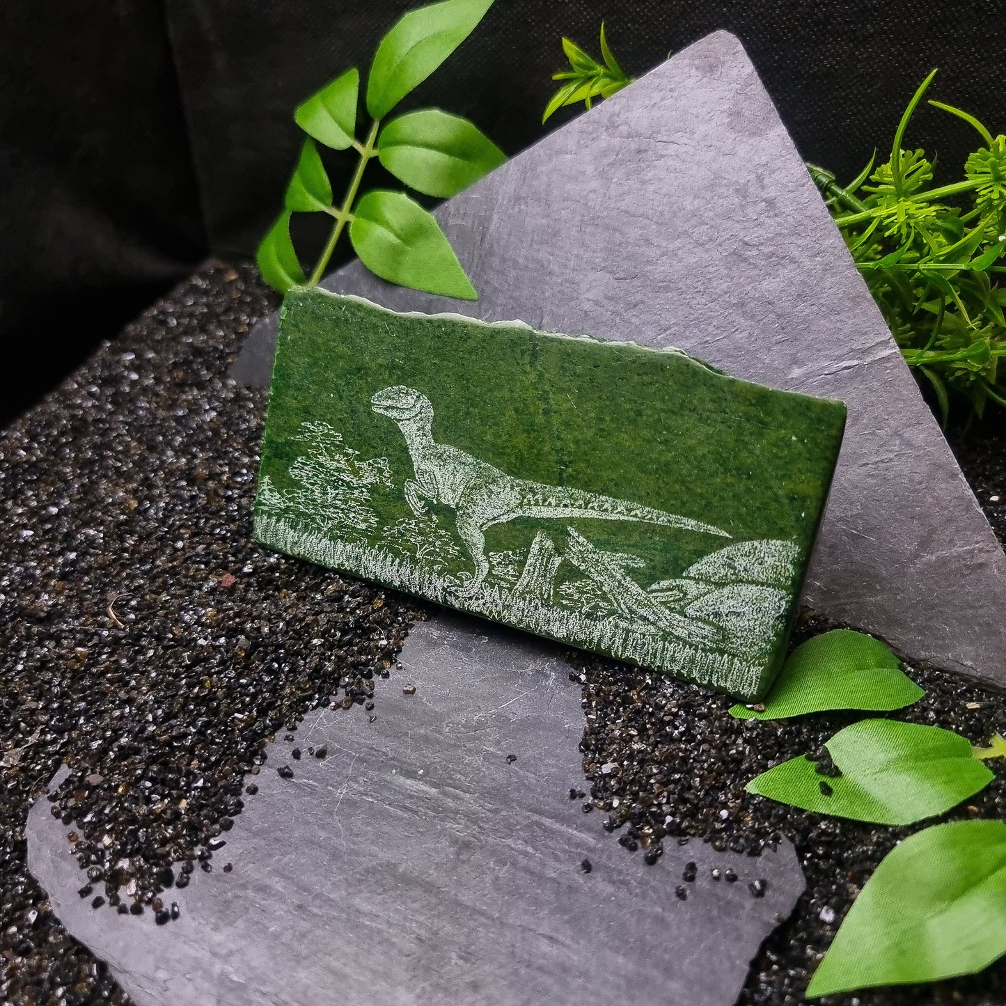 Verdite with Dinosaur Engraving