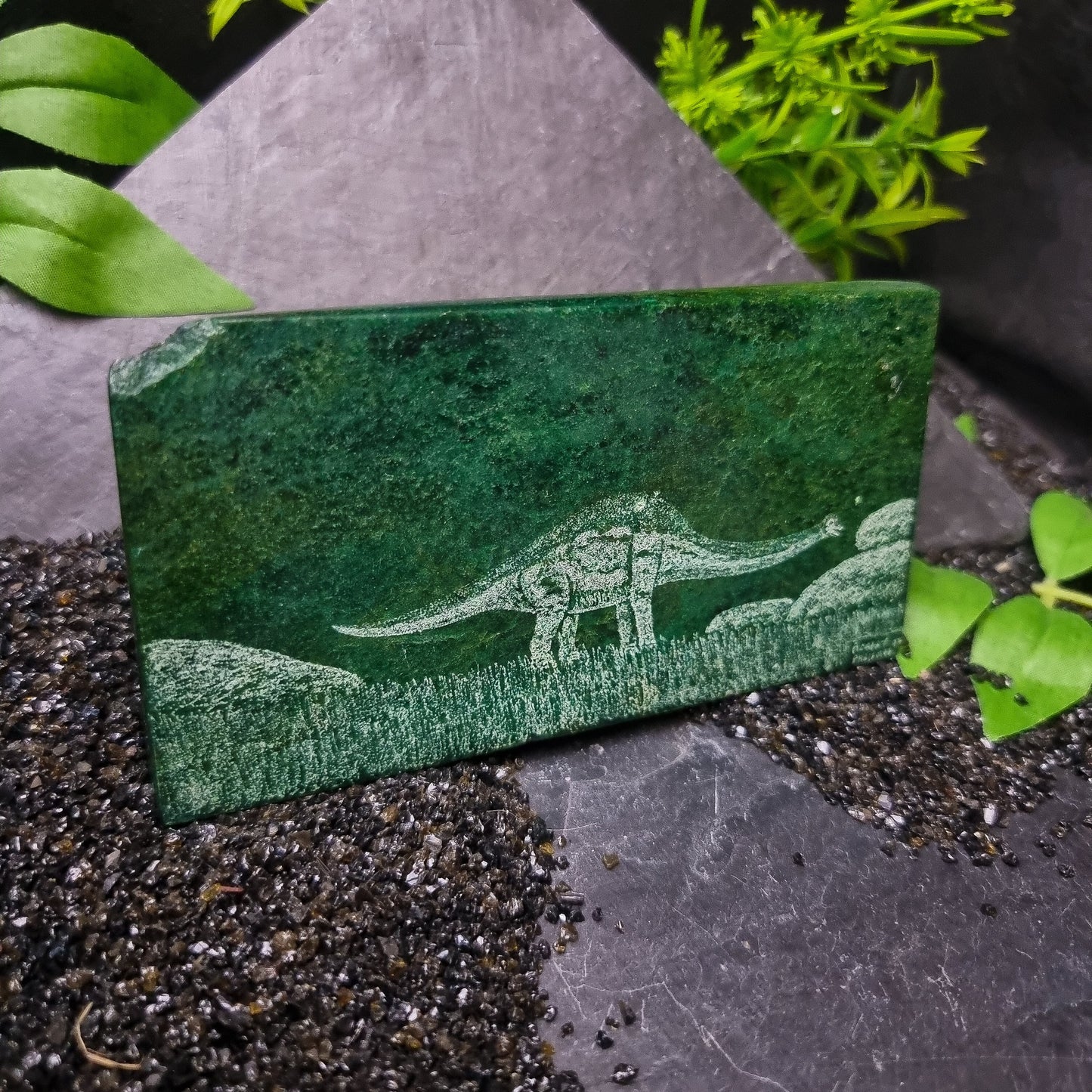 Verdite with Dinosaur Engraving