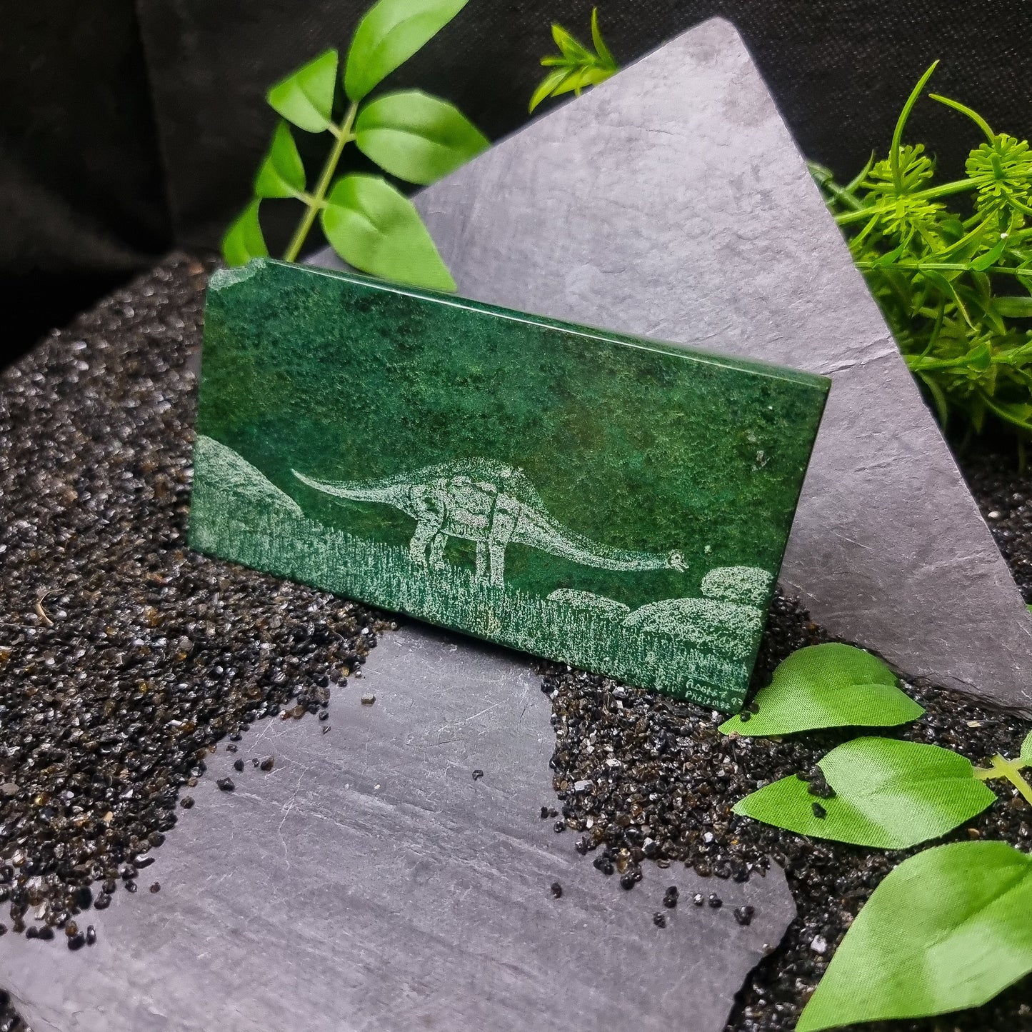 Verdite with Dinosaur Engraving