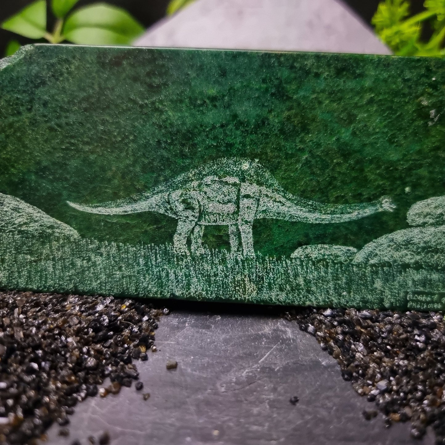 Verdite with Dinosaur Engraving