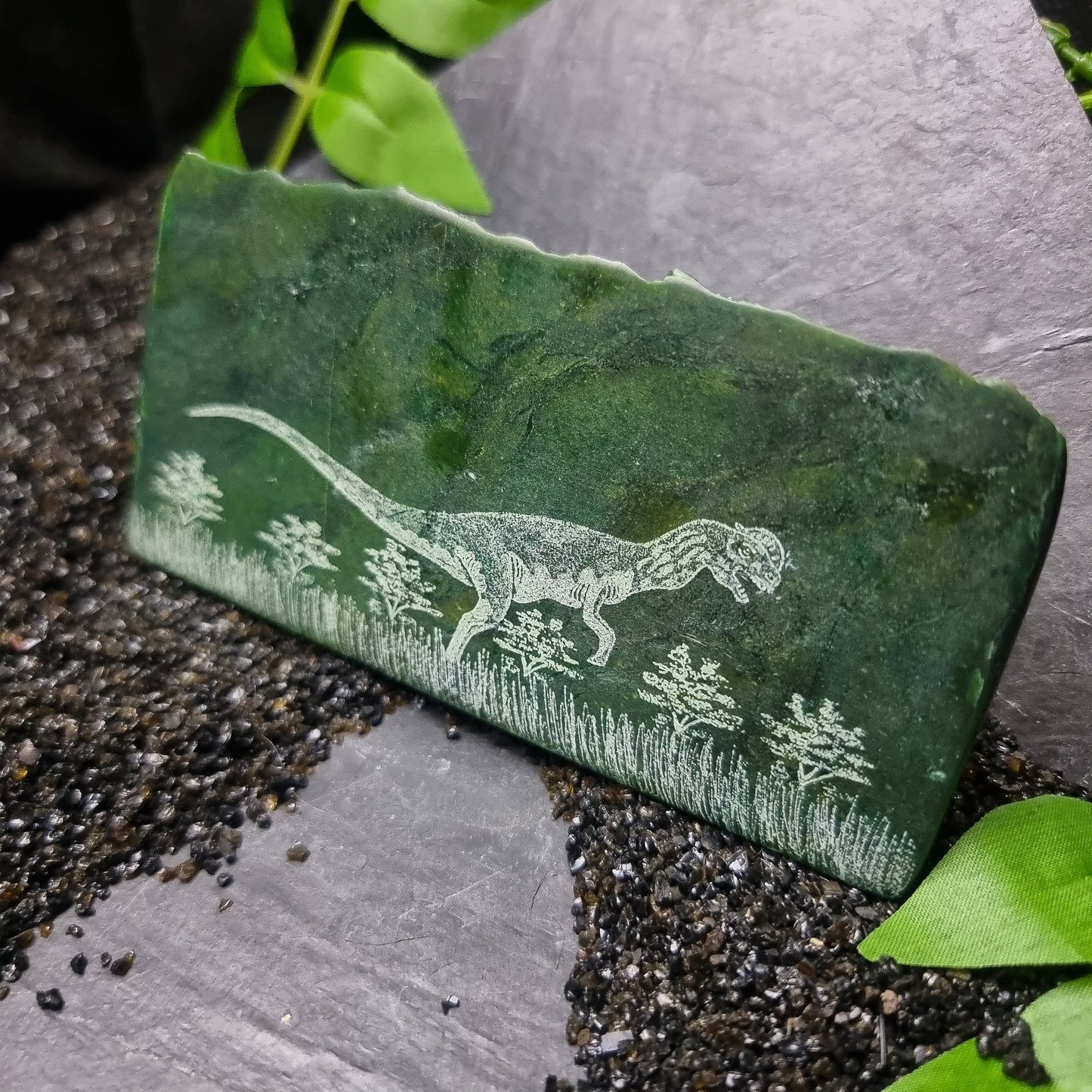 Verdite with Dinosaur Engraving