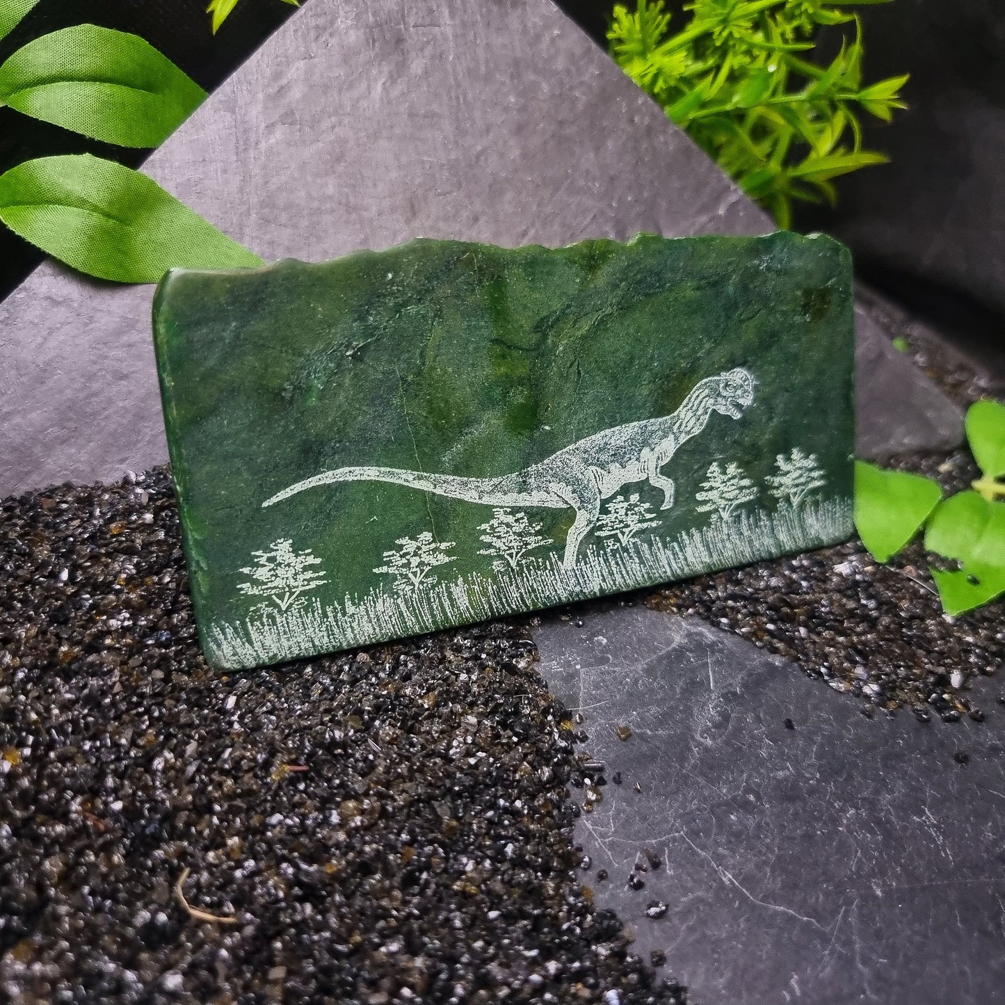 Verdite with Dinosaur Engraving