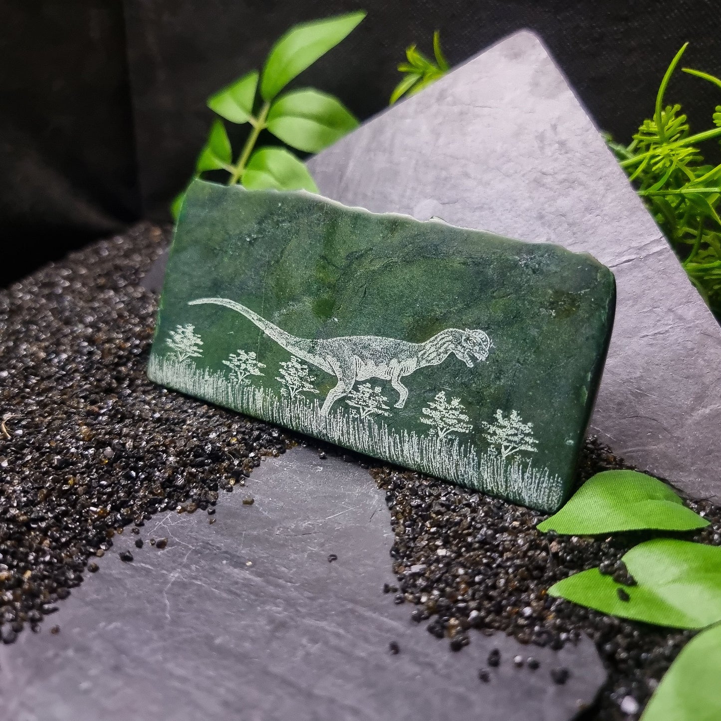 Verdite with Dinosaur Engraving