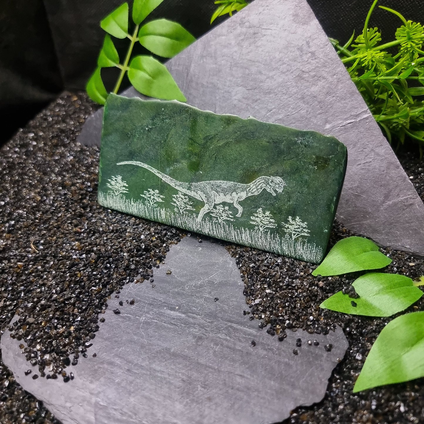 Verdite with Dinosaur Engraving