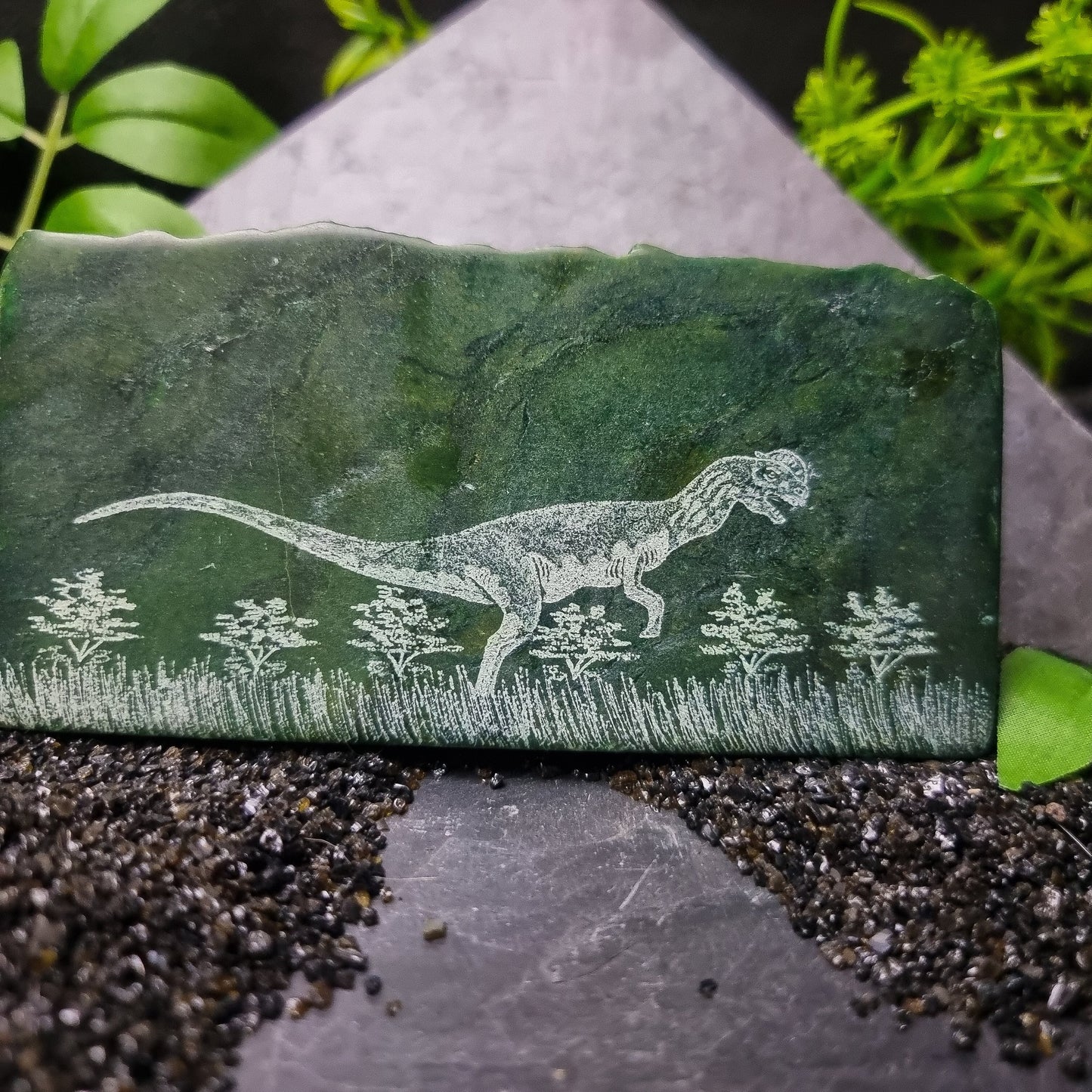 Verdite with Dinosaur Engraving
