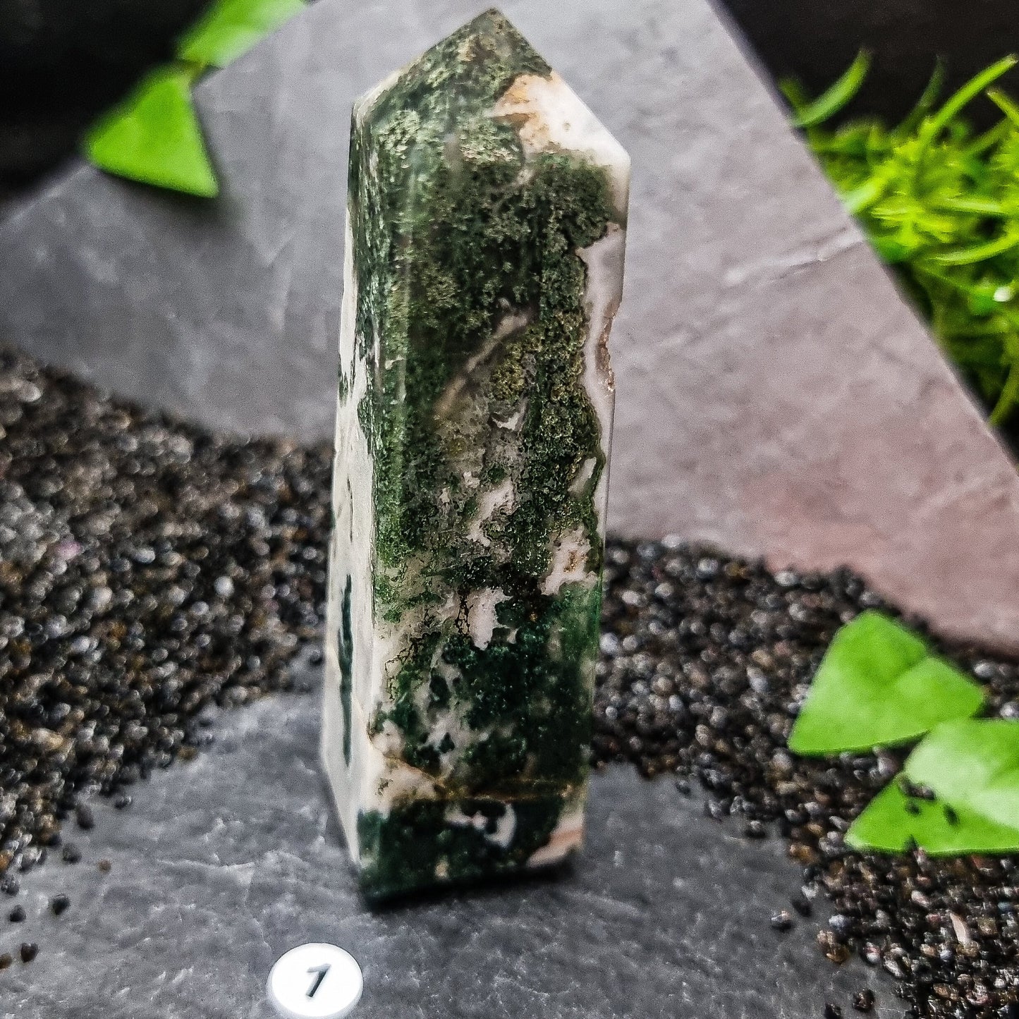 Green Moss Agate tower
