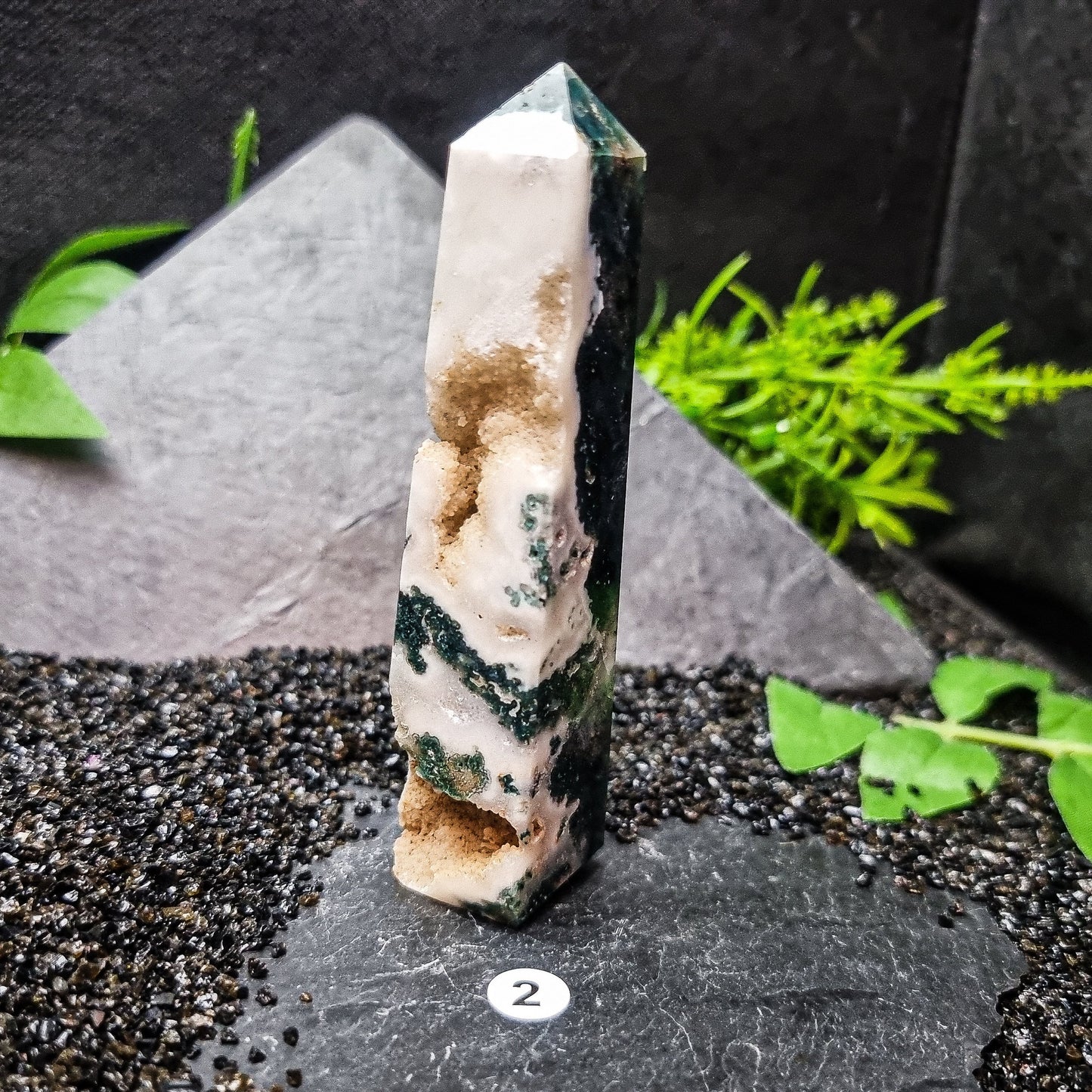 Green Moss Agate tower