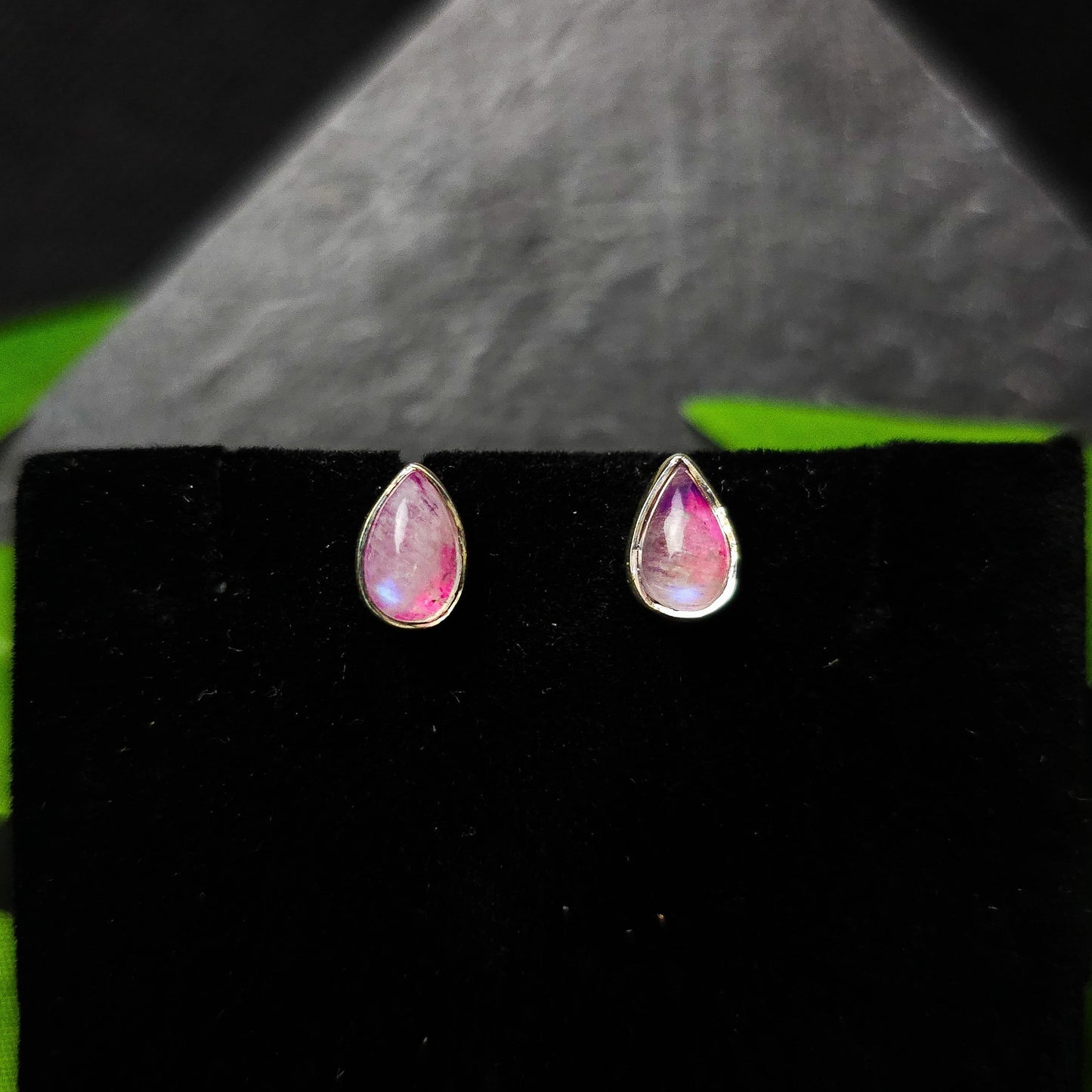 Pink Moonstone Teardrop Stud Earrings No. 534