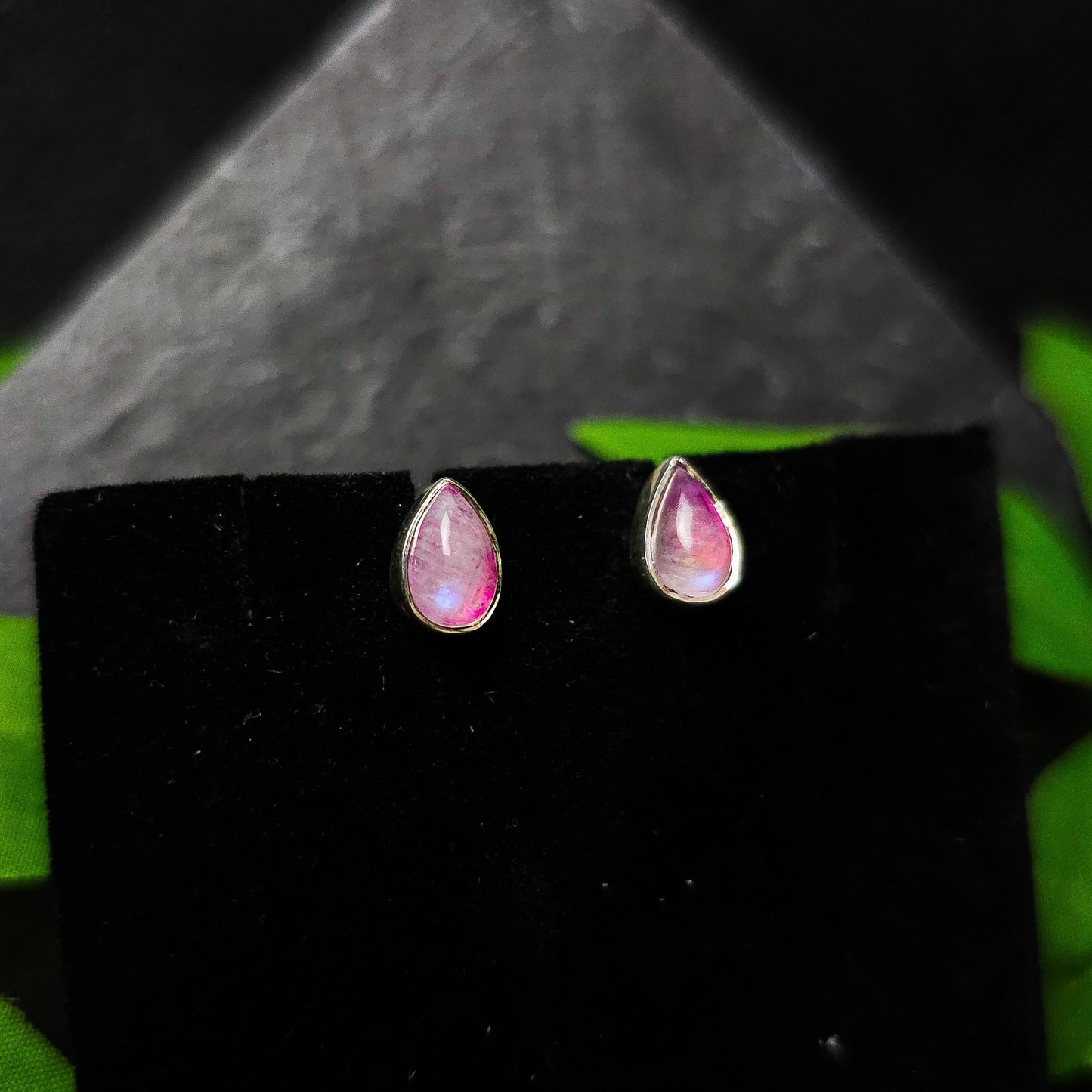 Pink Moonstone Teardrop Stud Earrings No. 534