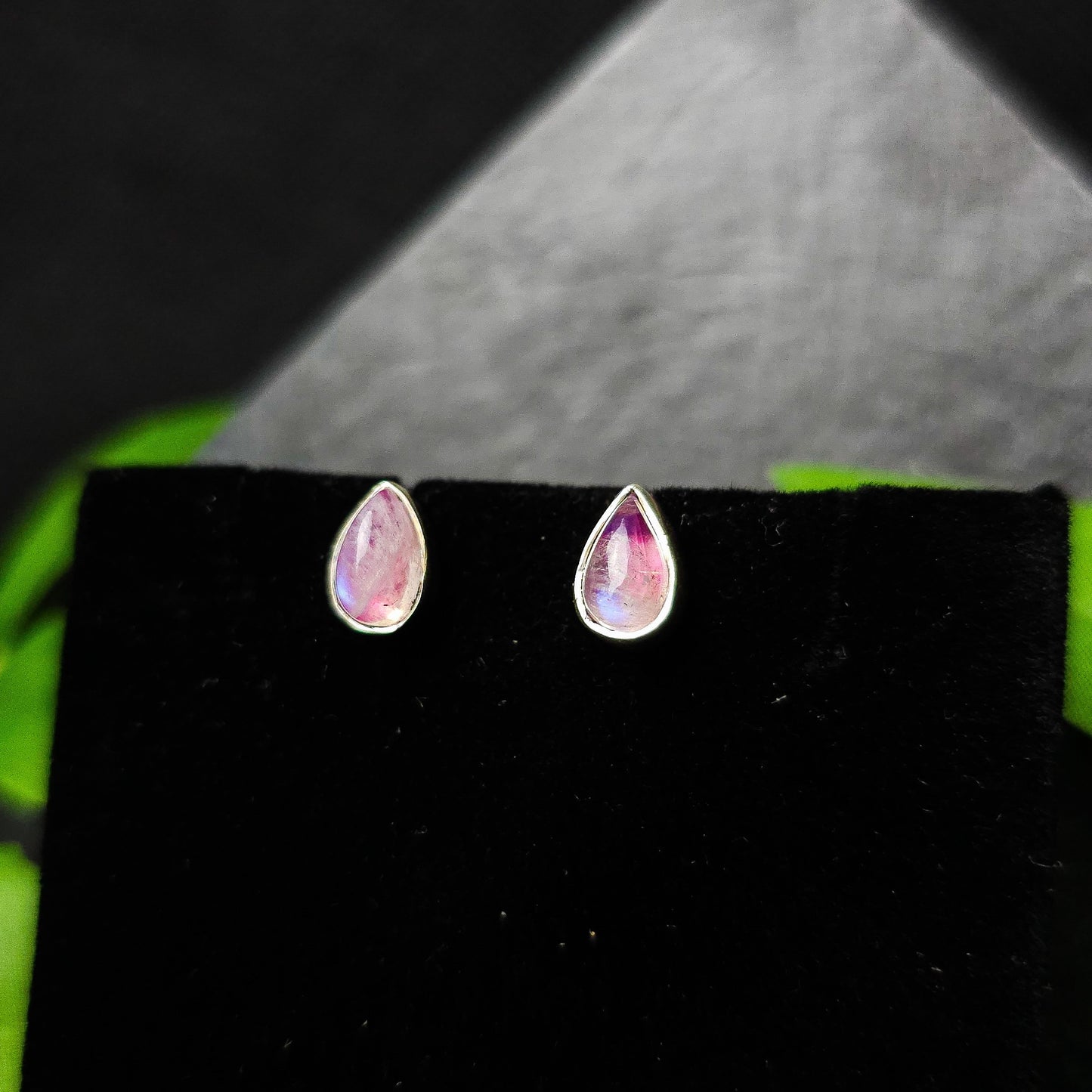 Pink Moonstone Teardrop Stud Earrings  No. 534