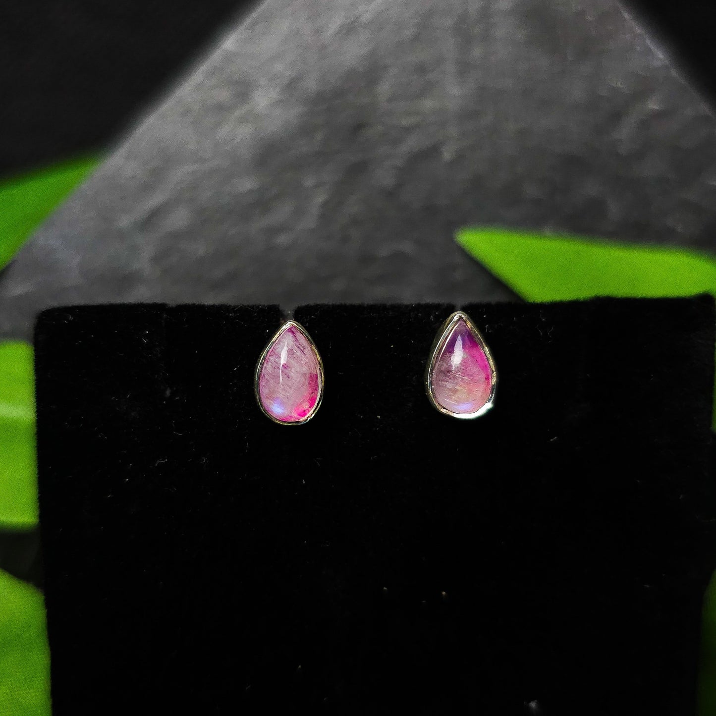 Pink Moonstone Teardrop Stud Earrings No. 534