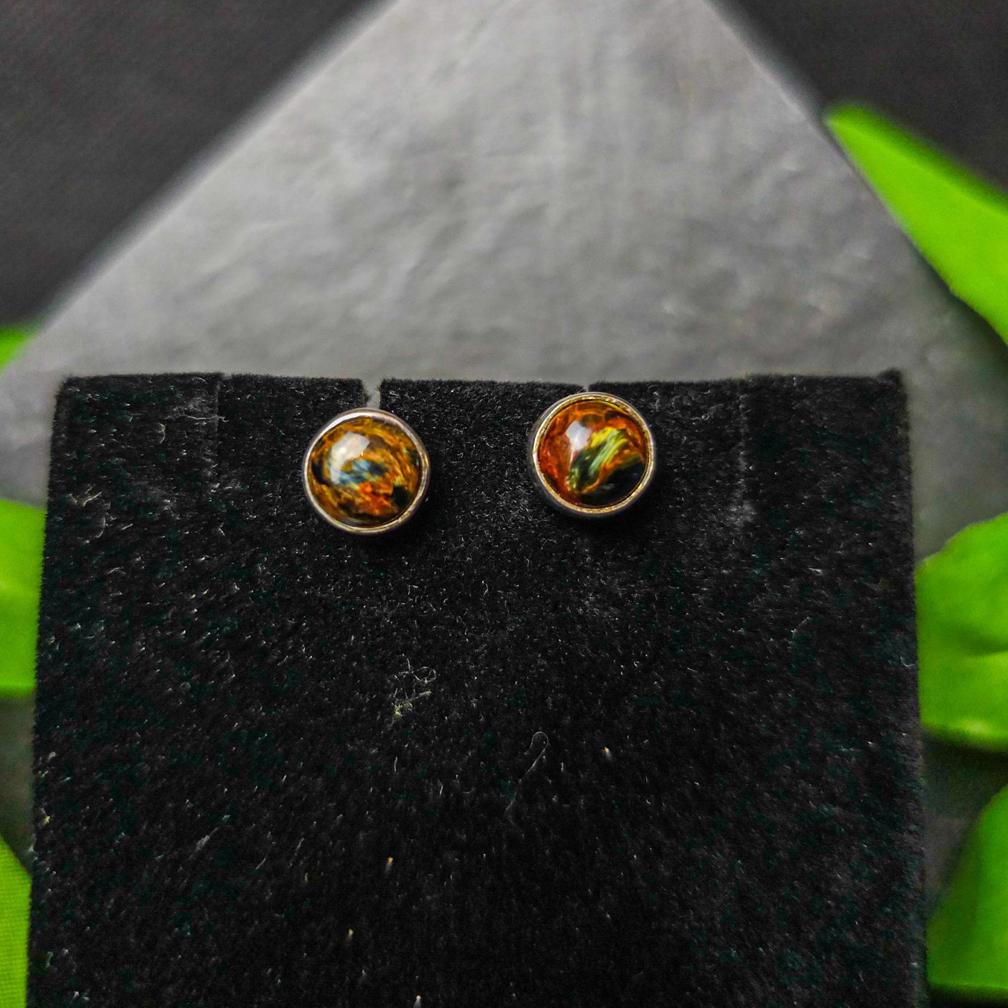 Pietersite Round Stud Earrings No. 86