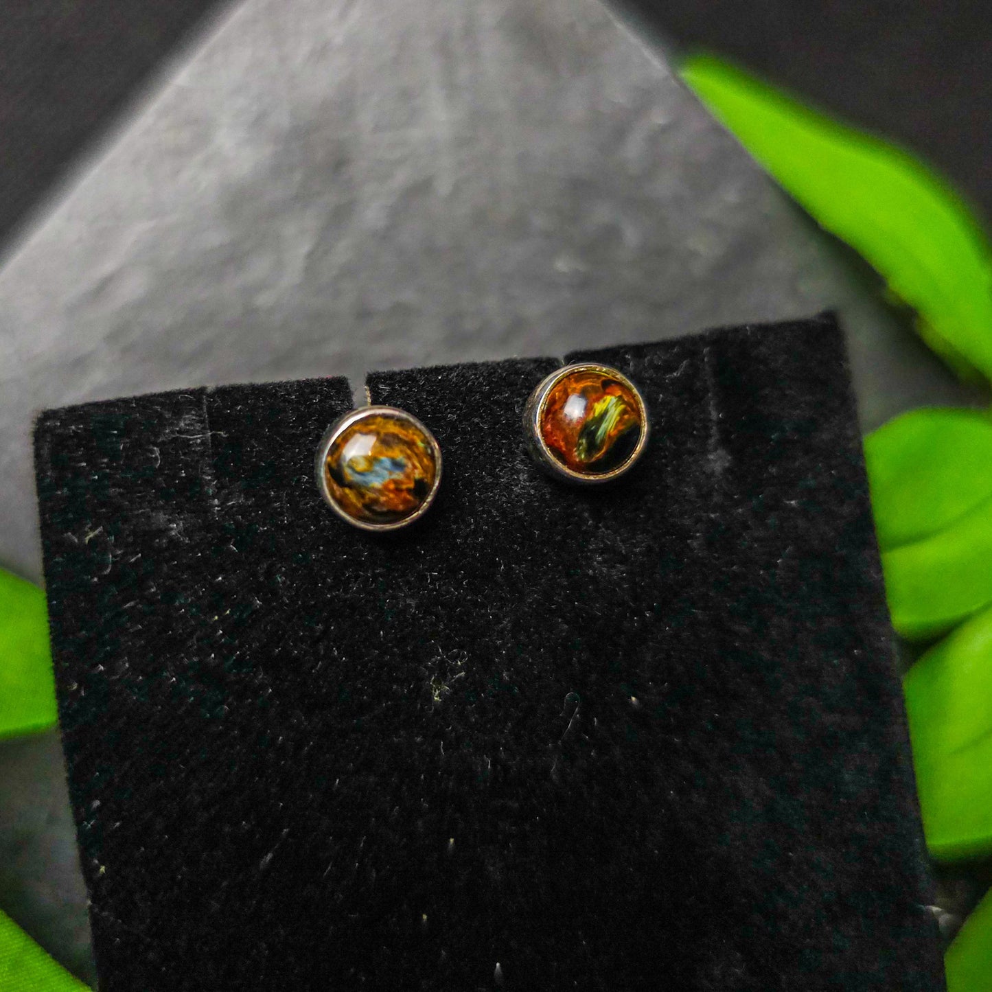 Pietersite Round Stud Earrings No. 86