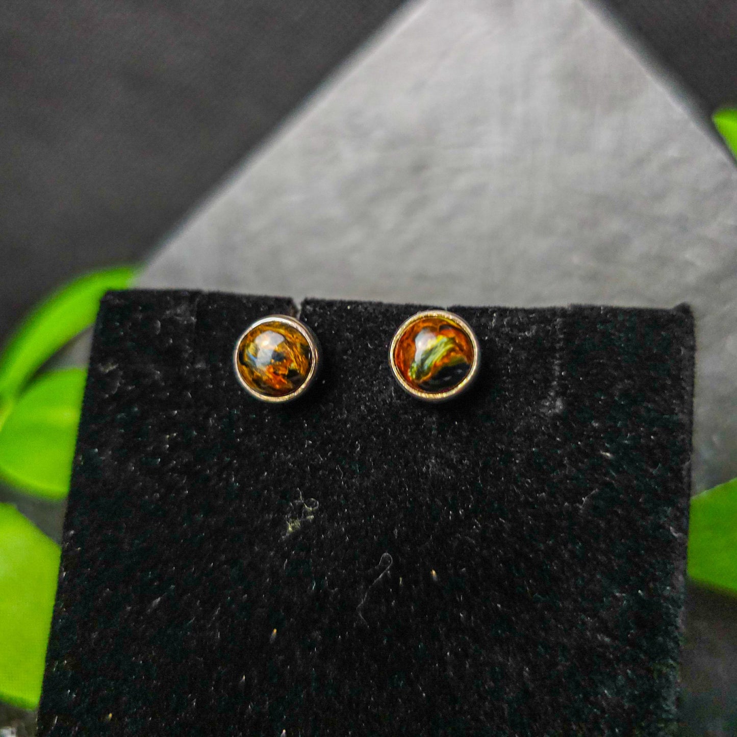 Pietersite Round Stud Earrings No. 86