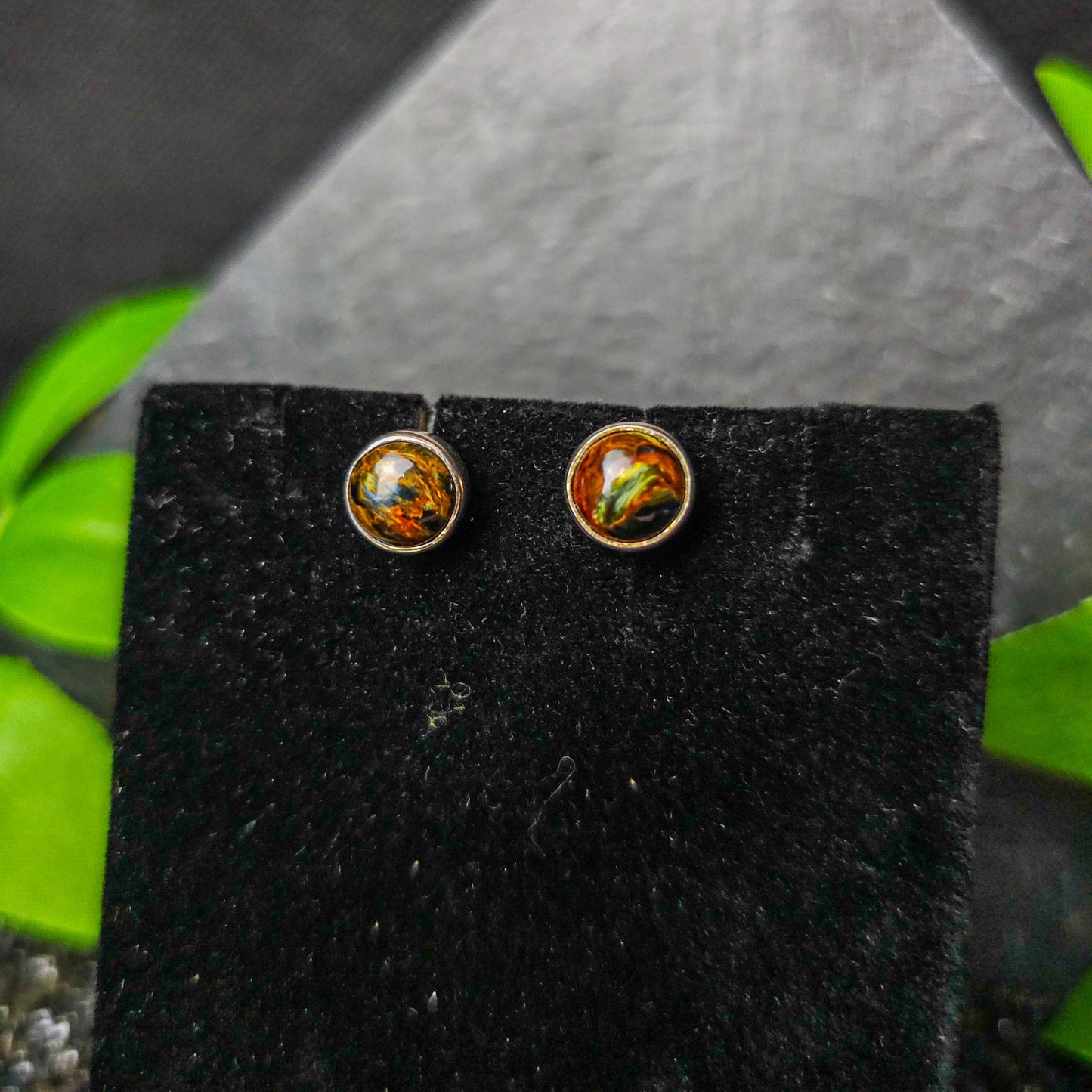 Pietersite Round Stud Earrings No. 86
