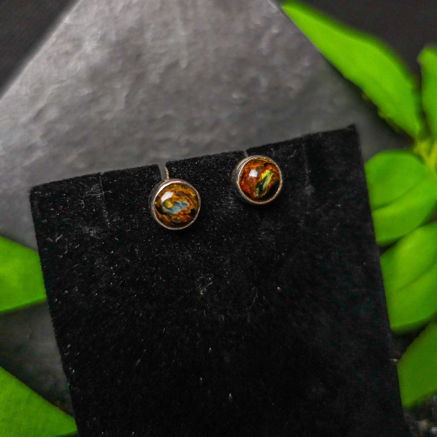 Pietersite Round Stud Earrings No. 86