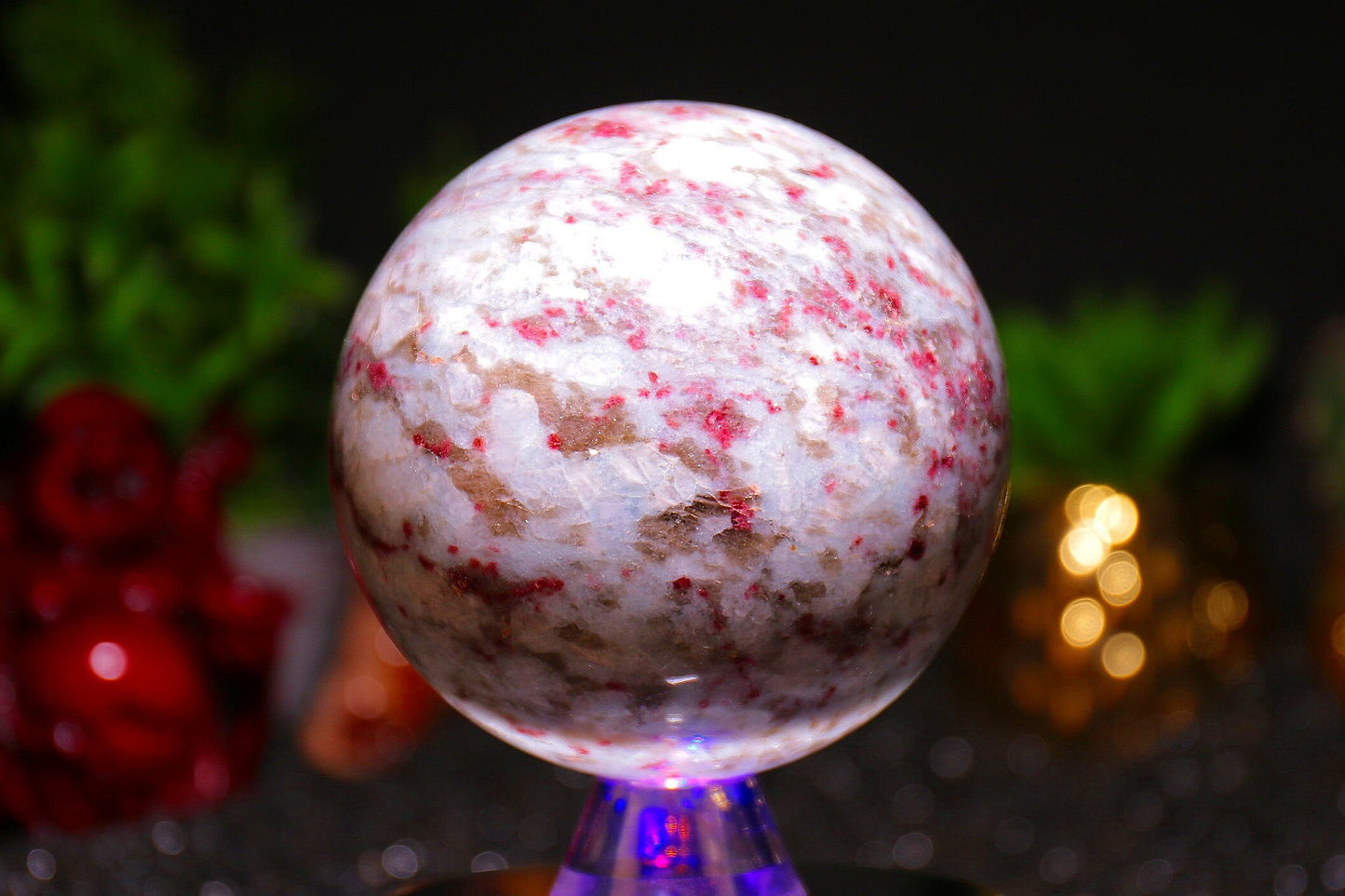 Rubellite (red tourmaline) in quartz Sphere