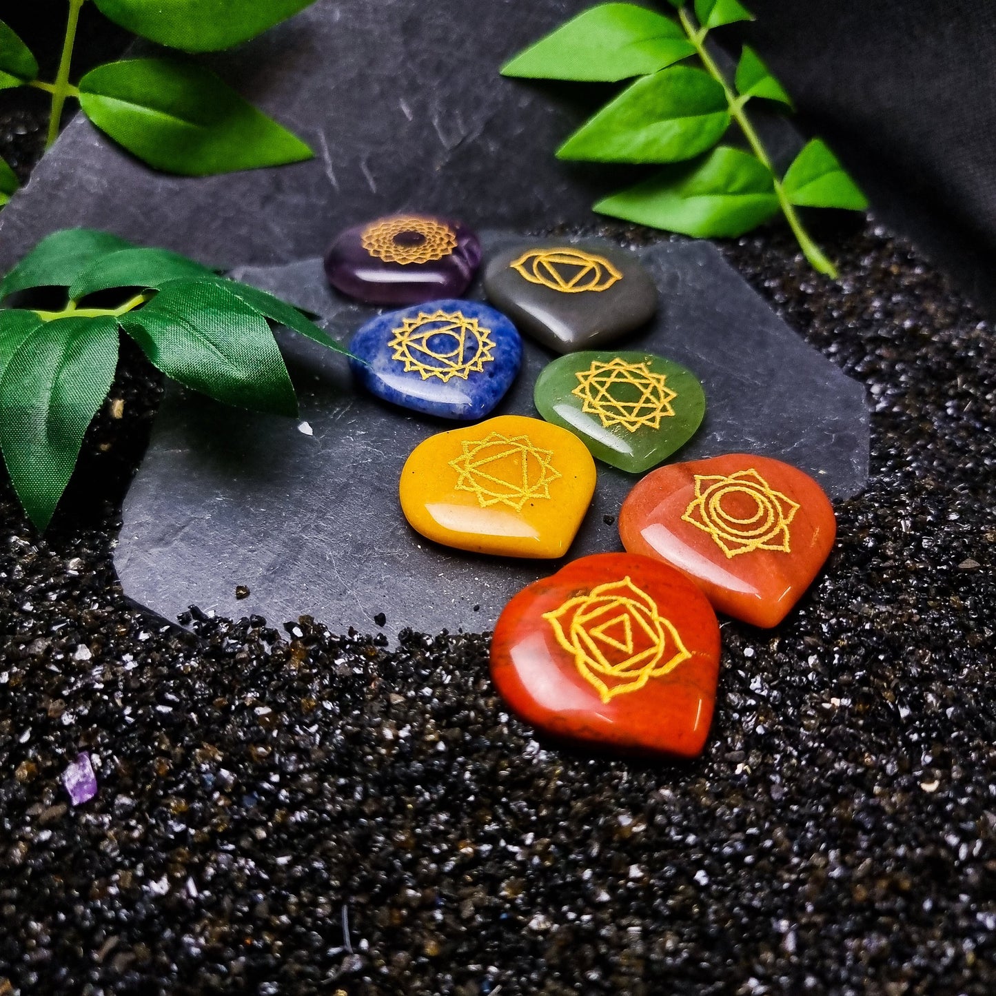 Engraved Chakra Heart set