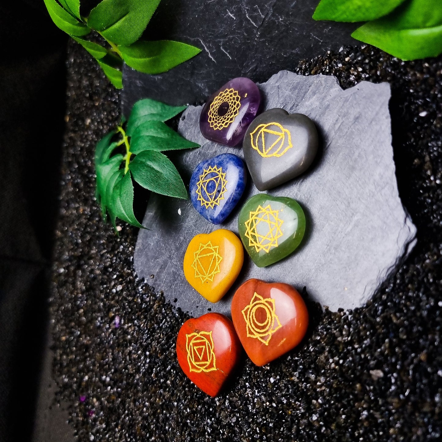 Engraved Chakra Heart set