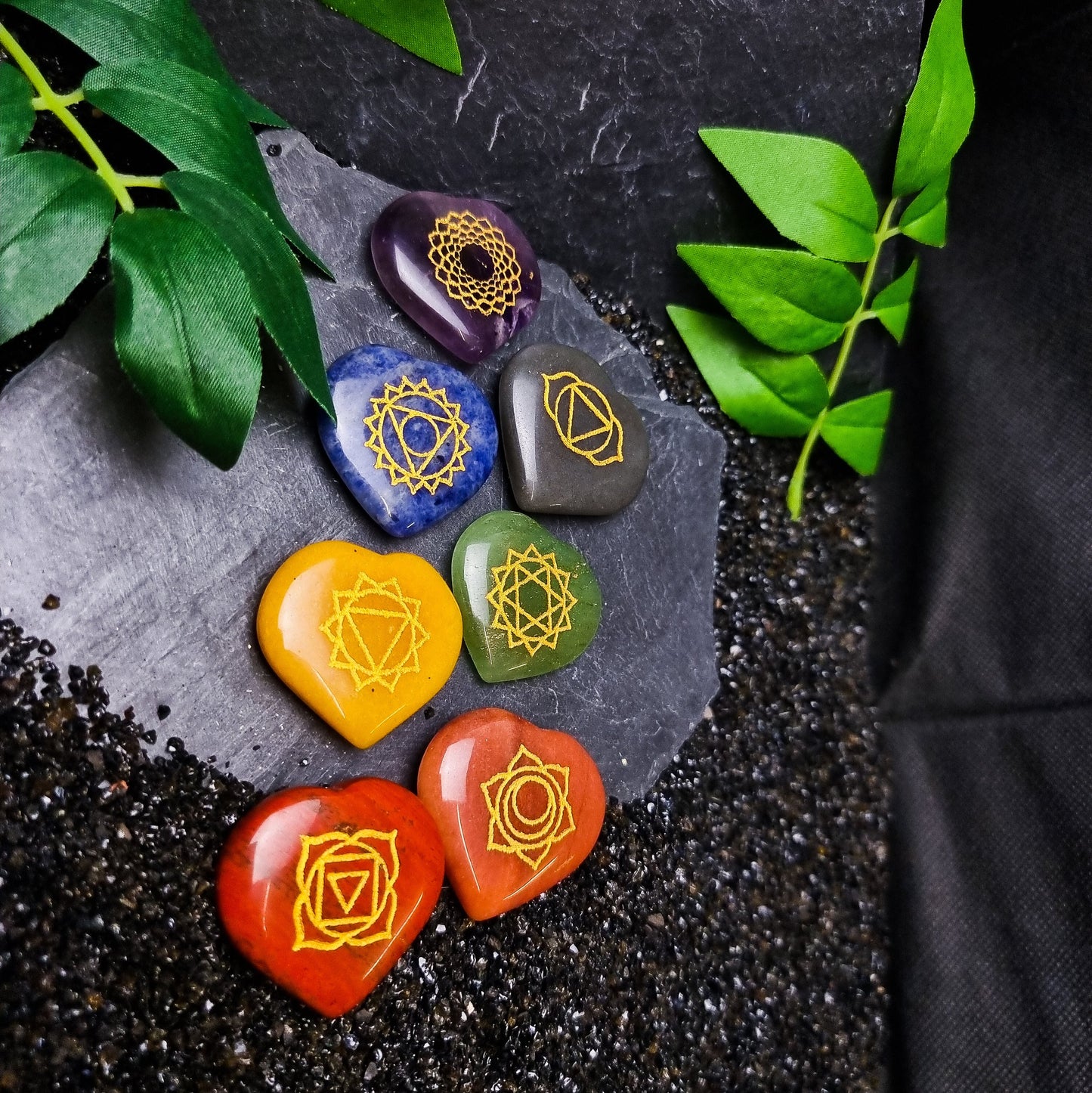 Engraved Chakra Heart set