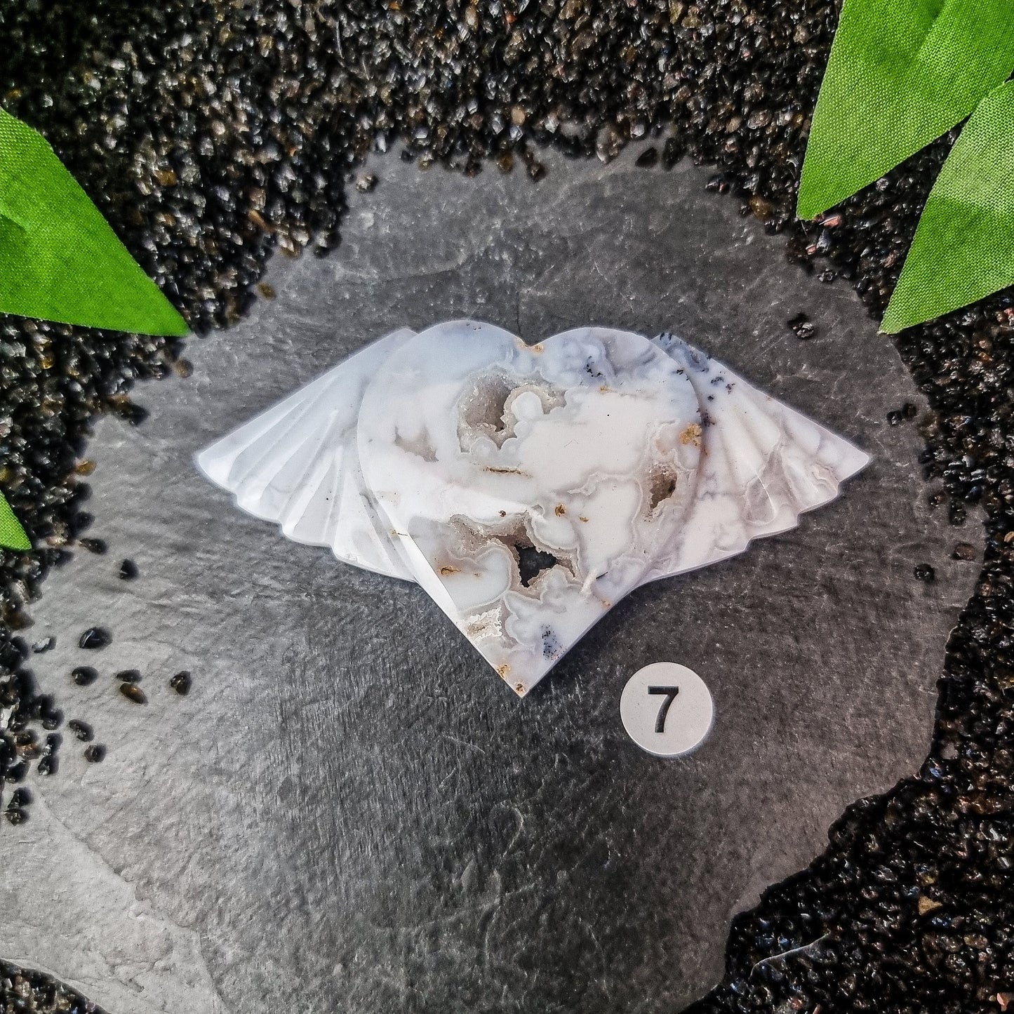 Snow Agate Winged Hearts