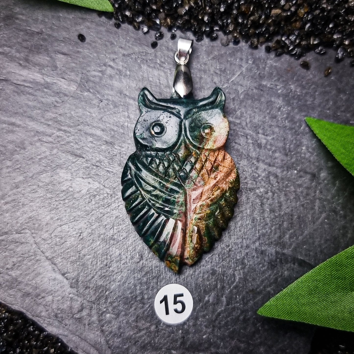 Bloodstone Owl Pendant