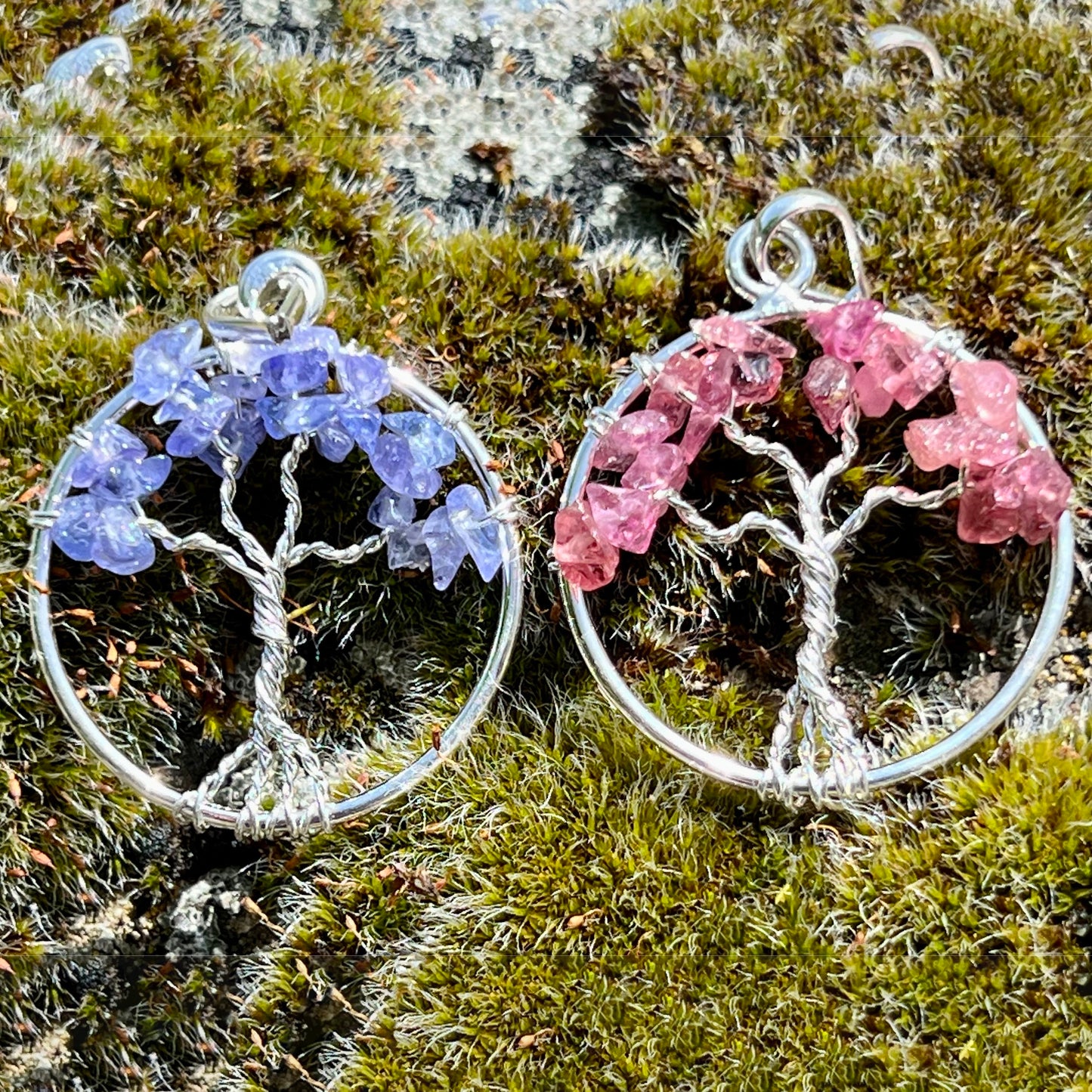 Tanzanite or Ruby Silver Wire Tree of Life Pendant