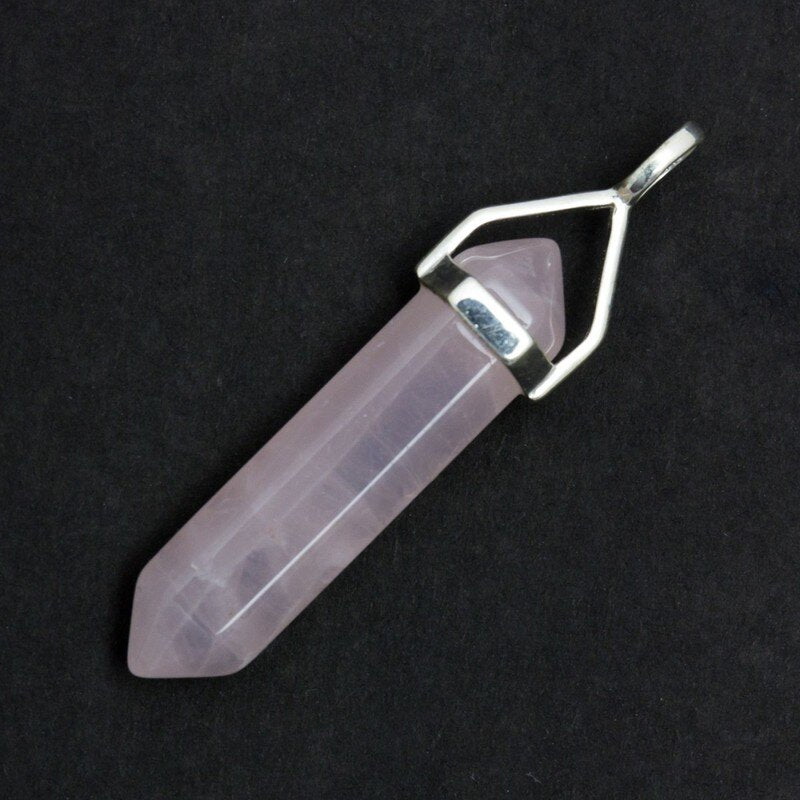 Rose Quartz Crystal DT Point Pendant 925 Silver