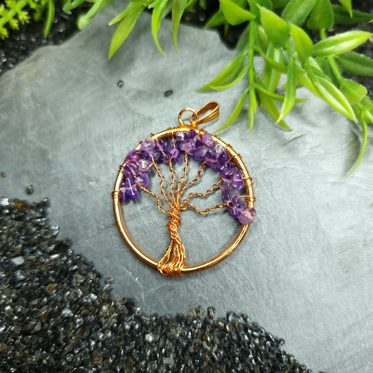 Copper wrapped Tree of Life Pendants Gemstones / Crystal