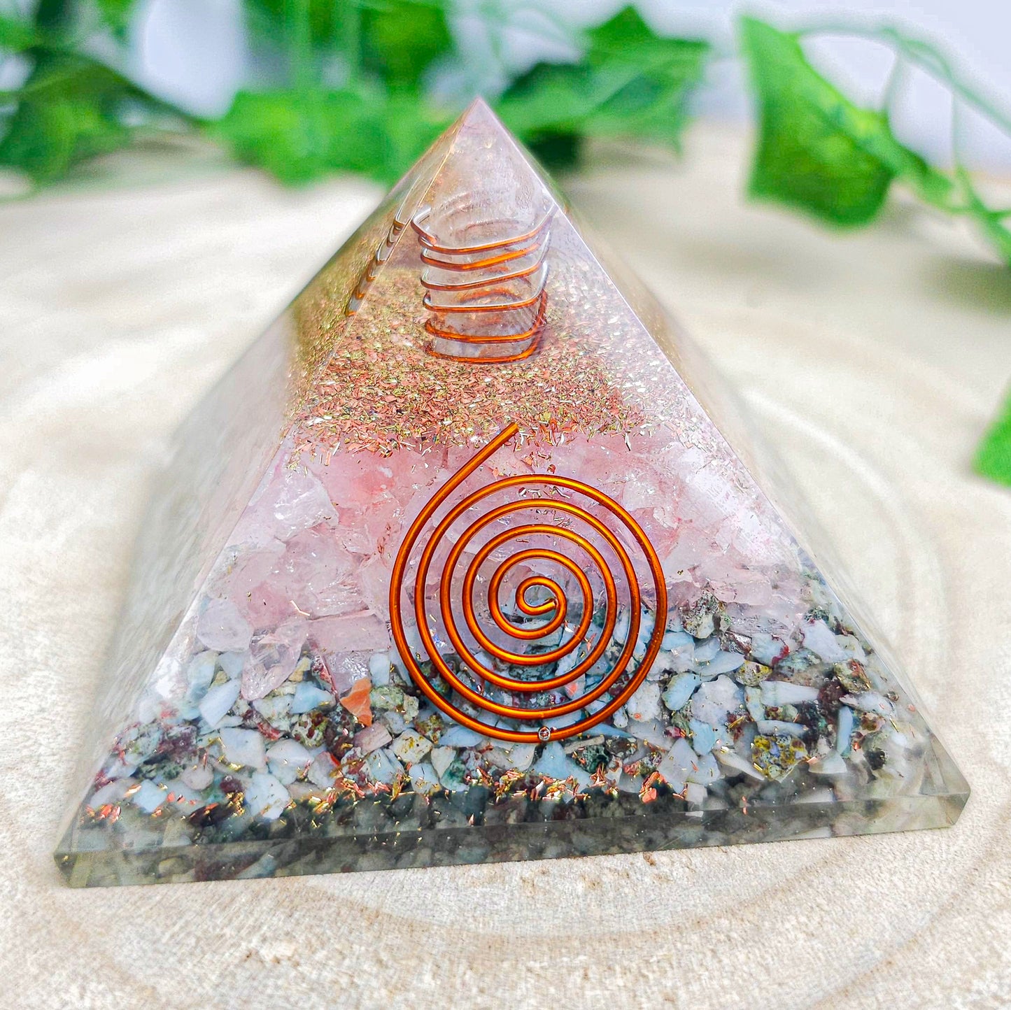 Larimar and Rose Quartz Orgonite Pyramid