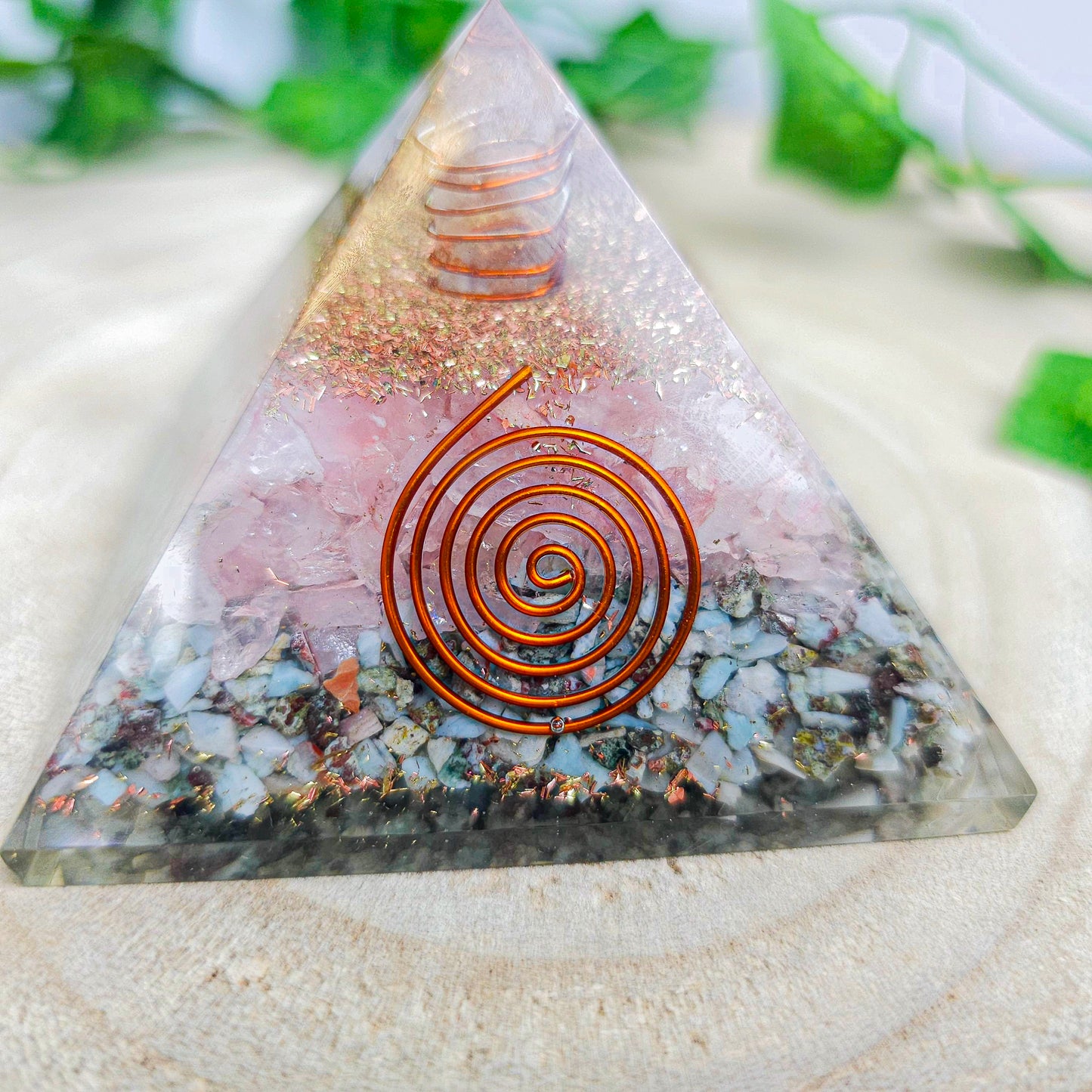 Larimar and Rose Quartz Orgonite Pyramid