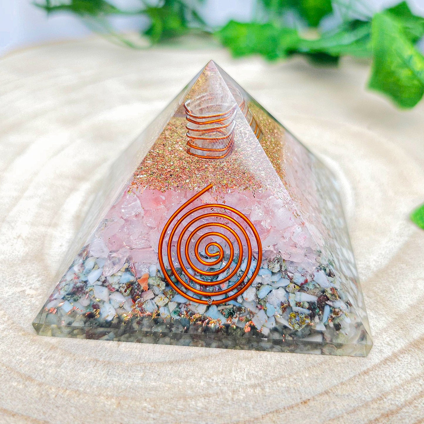 Larimar and Rose Quartz Orgonite Pyramid