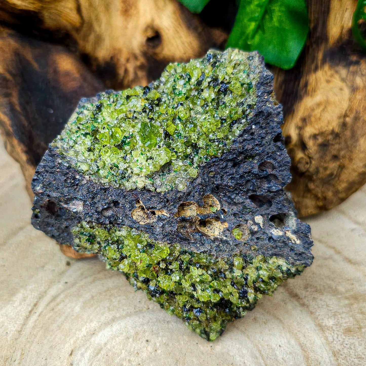 Raw Peridot on Lava Rock