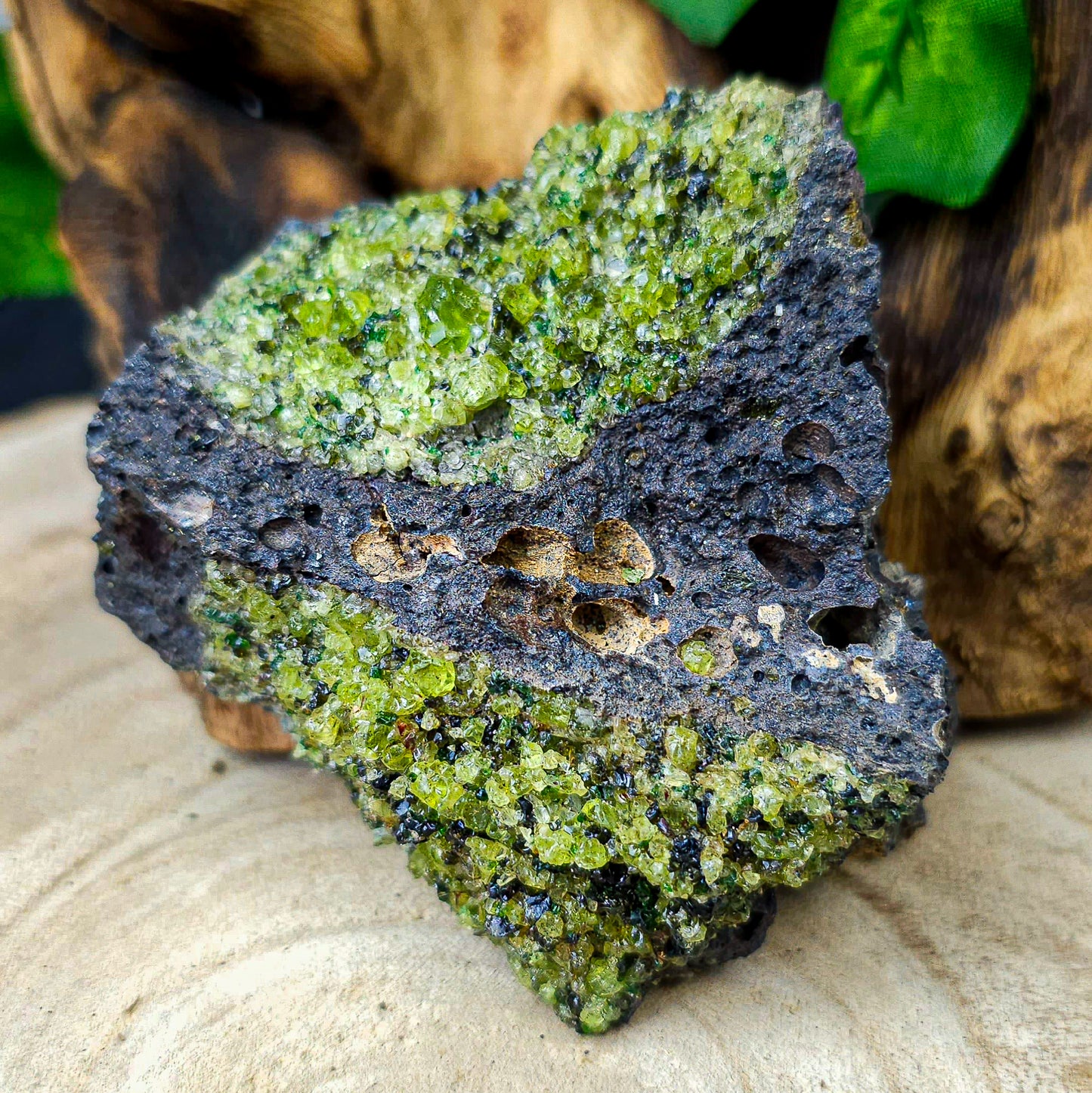 Raw Peridot on Lava Rock