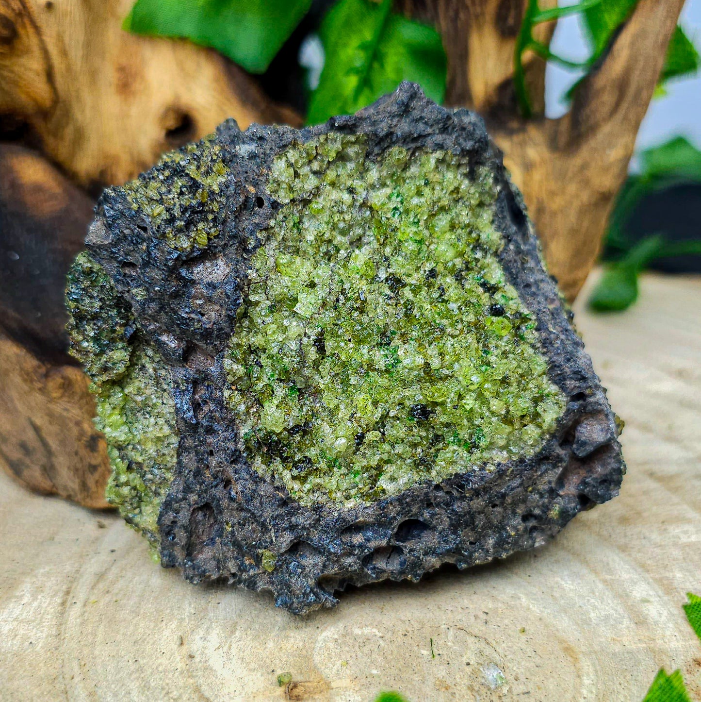 Raw Peridot on Lava Rock