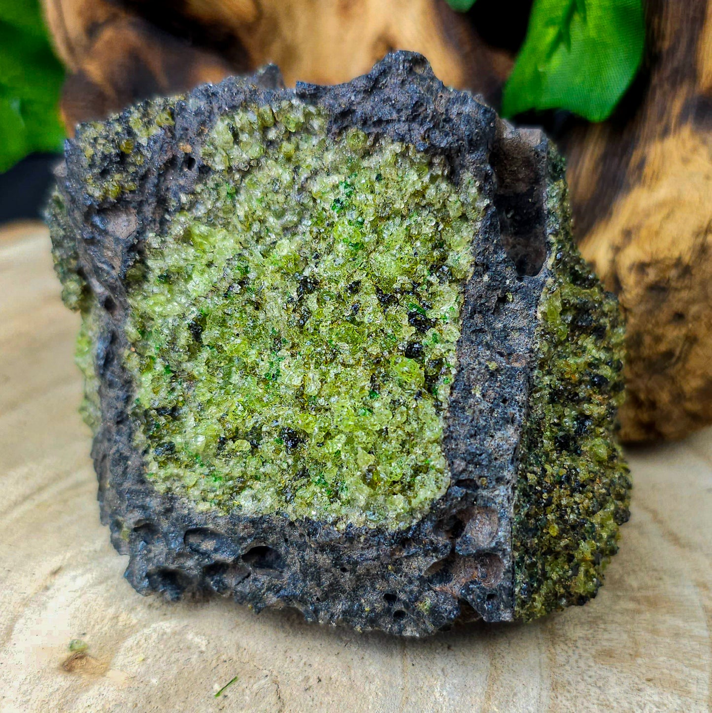 Raw Peridot on Lava Rock