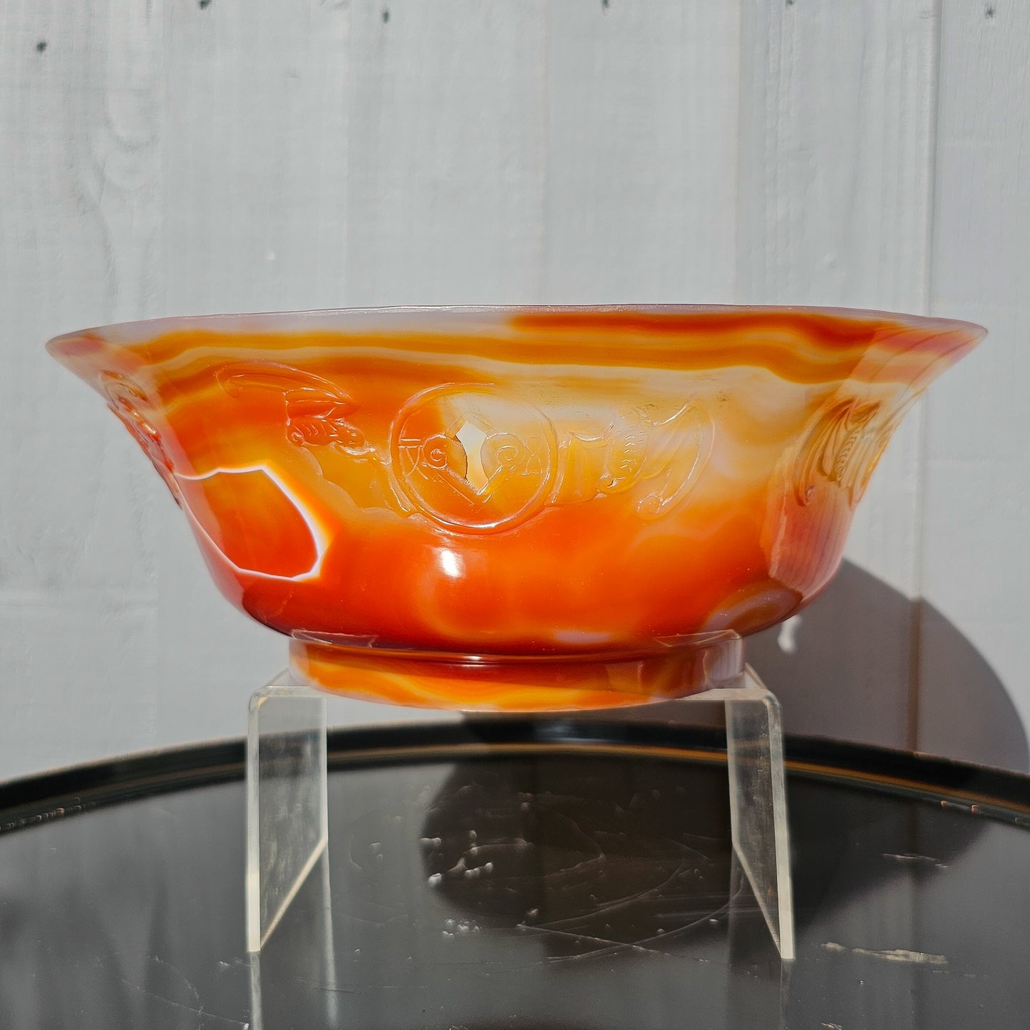 Chinese Carnelian Bat Engraved Bowl