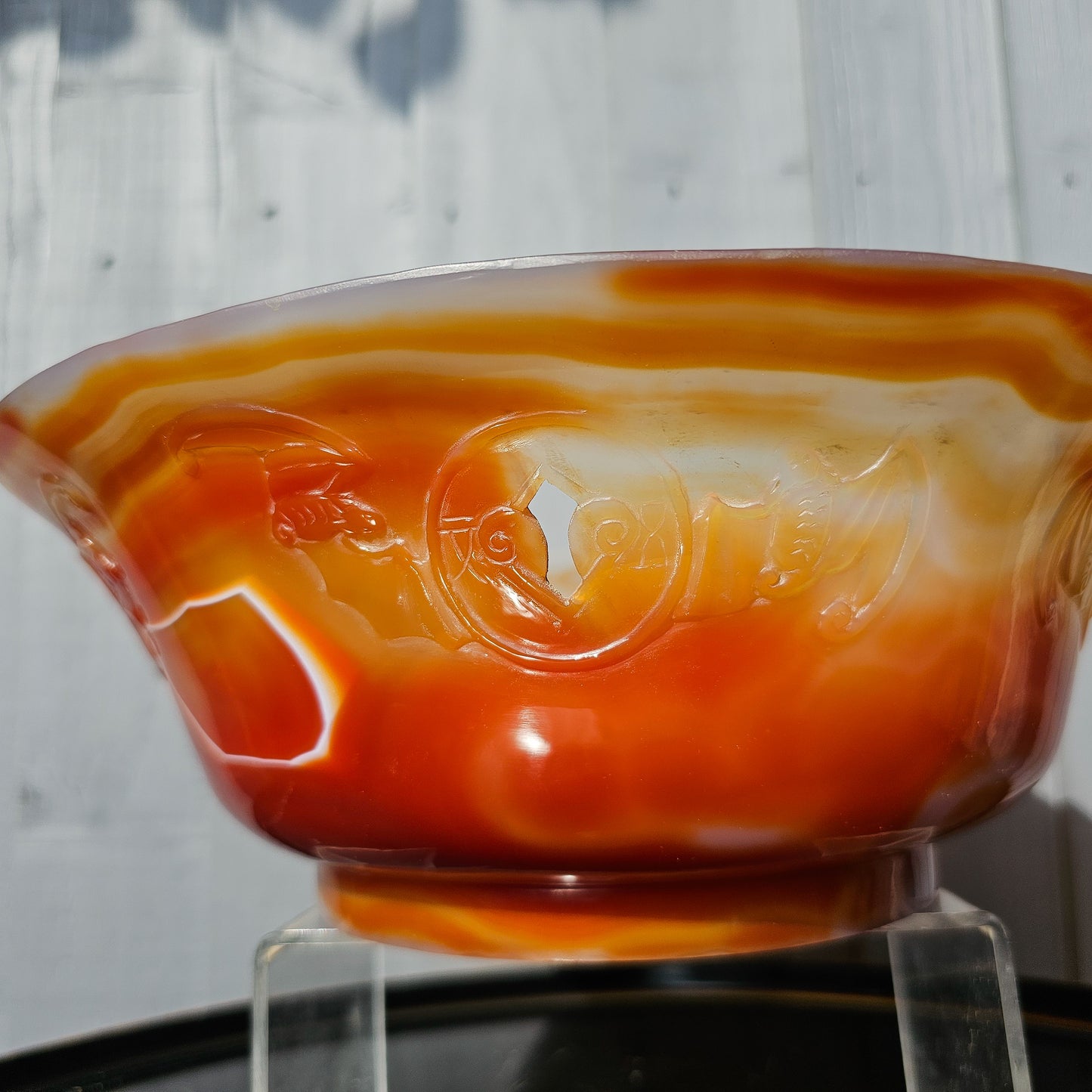 Chinese Carnelian Bat Engraved Bowl