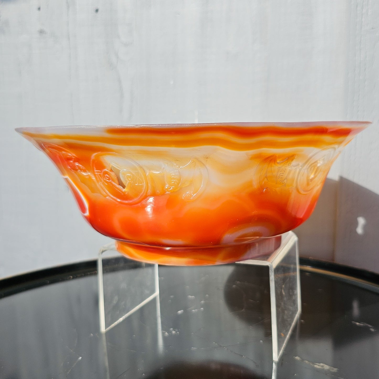 Chinese Carnelian Bat Engraved Bowl