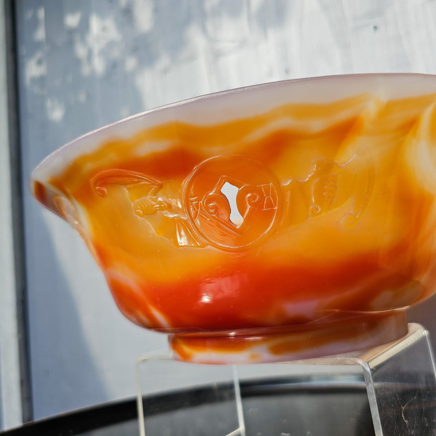 Chinese Carnelian Bat Engraved Bowl