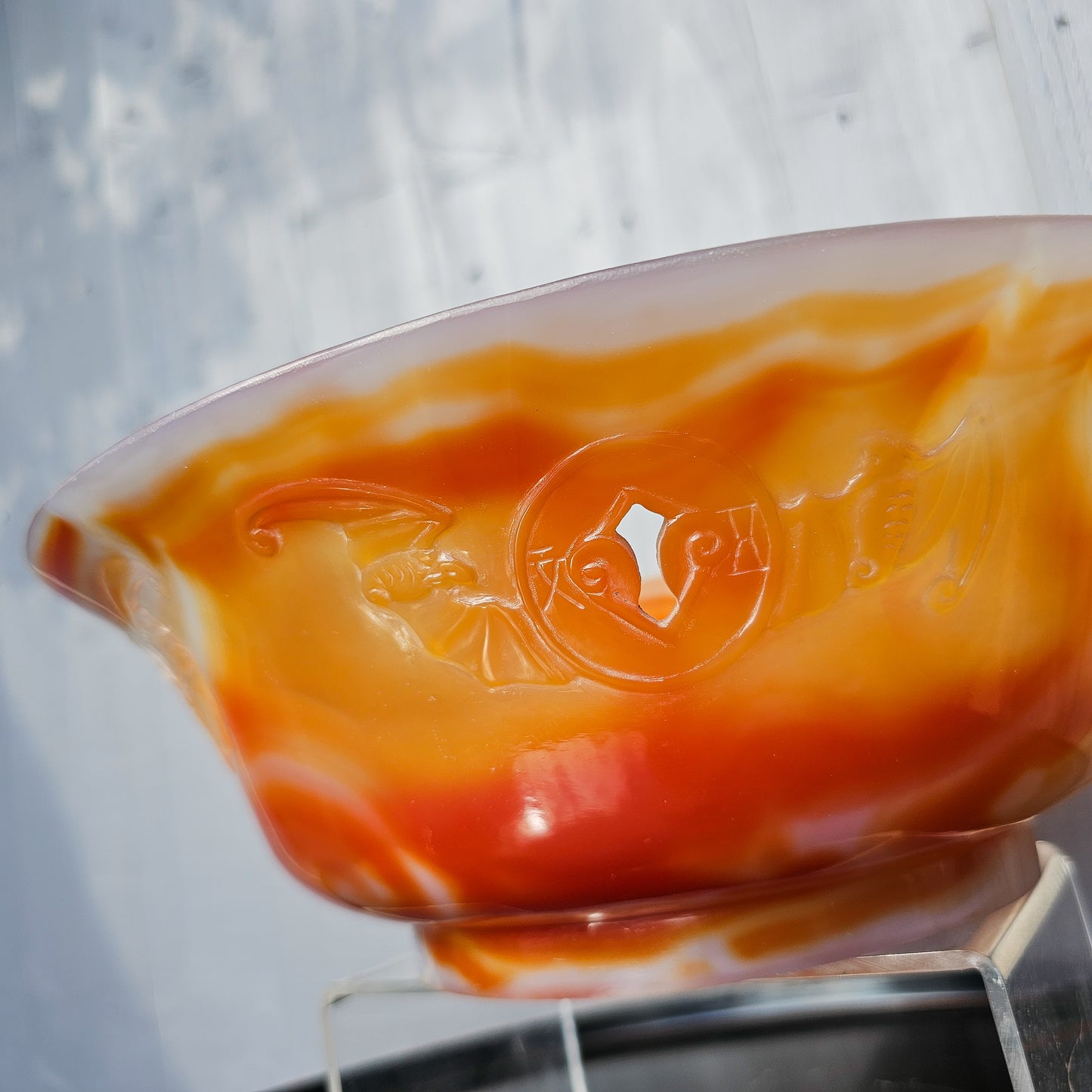 Chinese Carnelian Bat Engraved Bowl