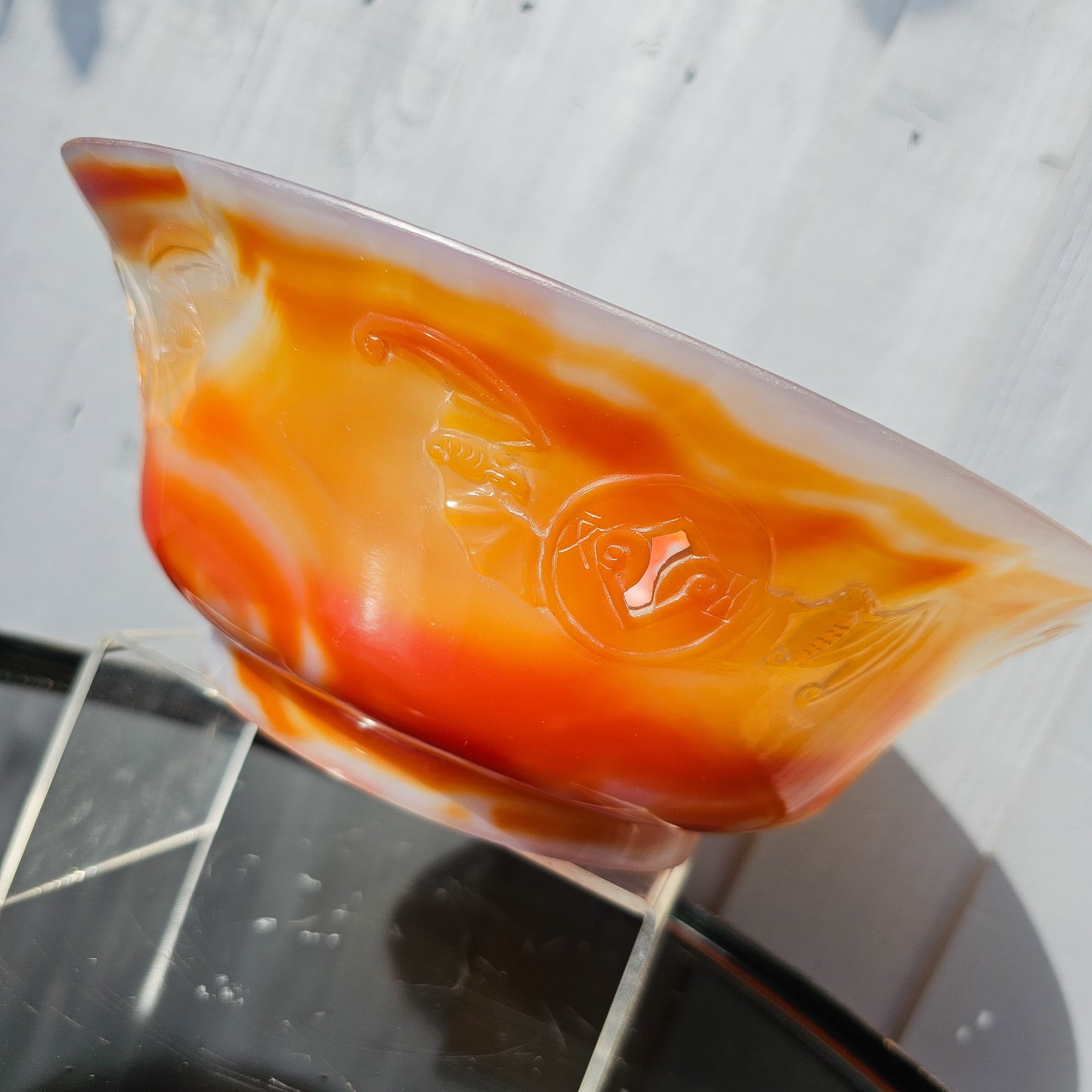 Chinese Carnelian Bat Engraved Bowl