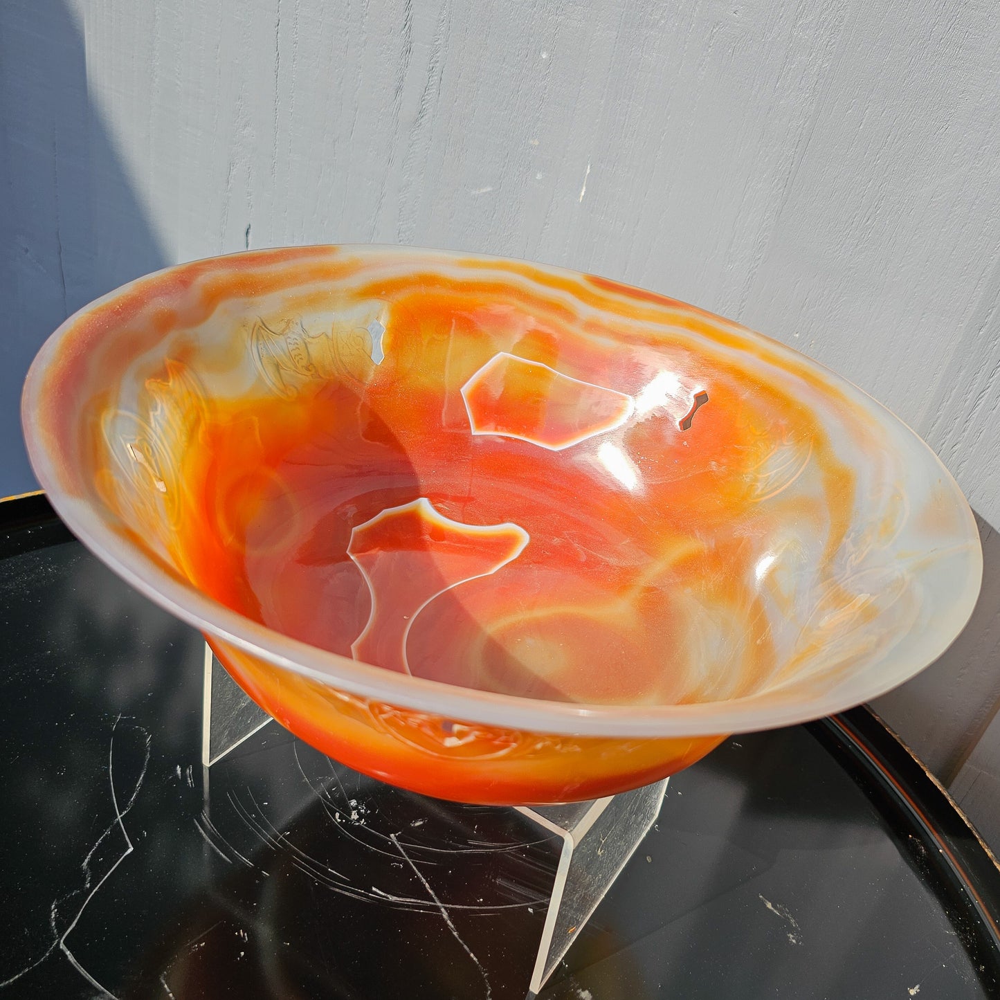 Chinese Carnelian Bat Engraved Bowl